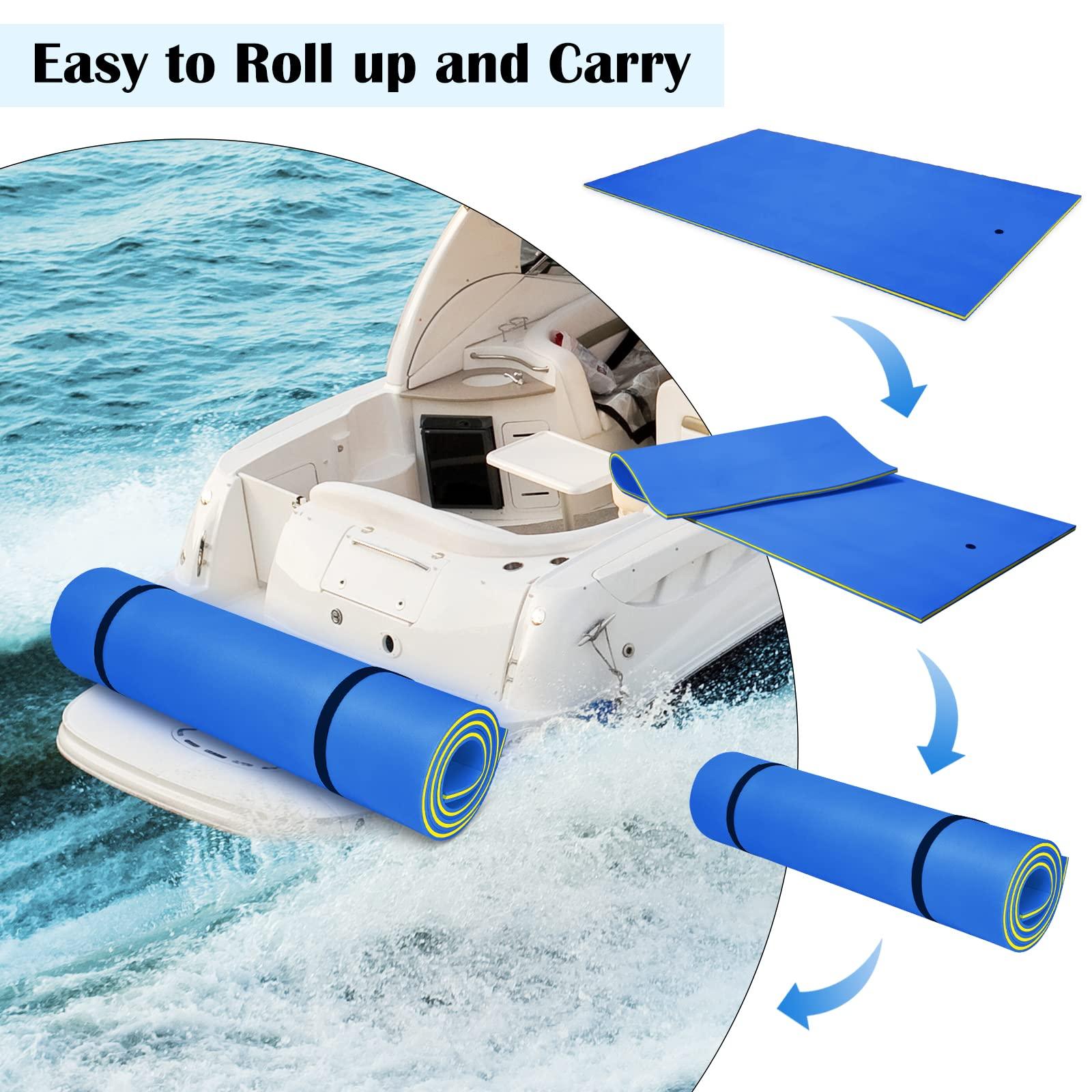 S AFSTAR S AFSTAR 12FT x 6FT Floating Water Mat, 3-Layer XPE Foam Floating Pad with Mooring Device & Roll-Up Straps, Floating Matt for 4-6 Person 880LBS Load, Lily Pad Floating Mat for Lake Pool (Navy)