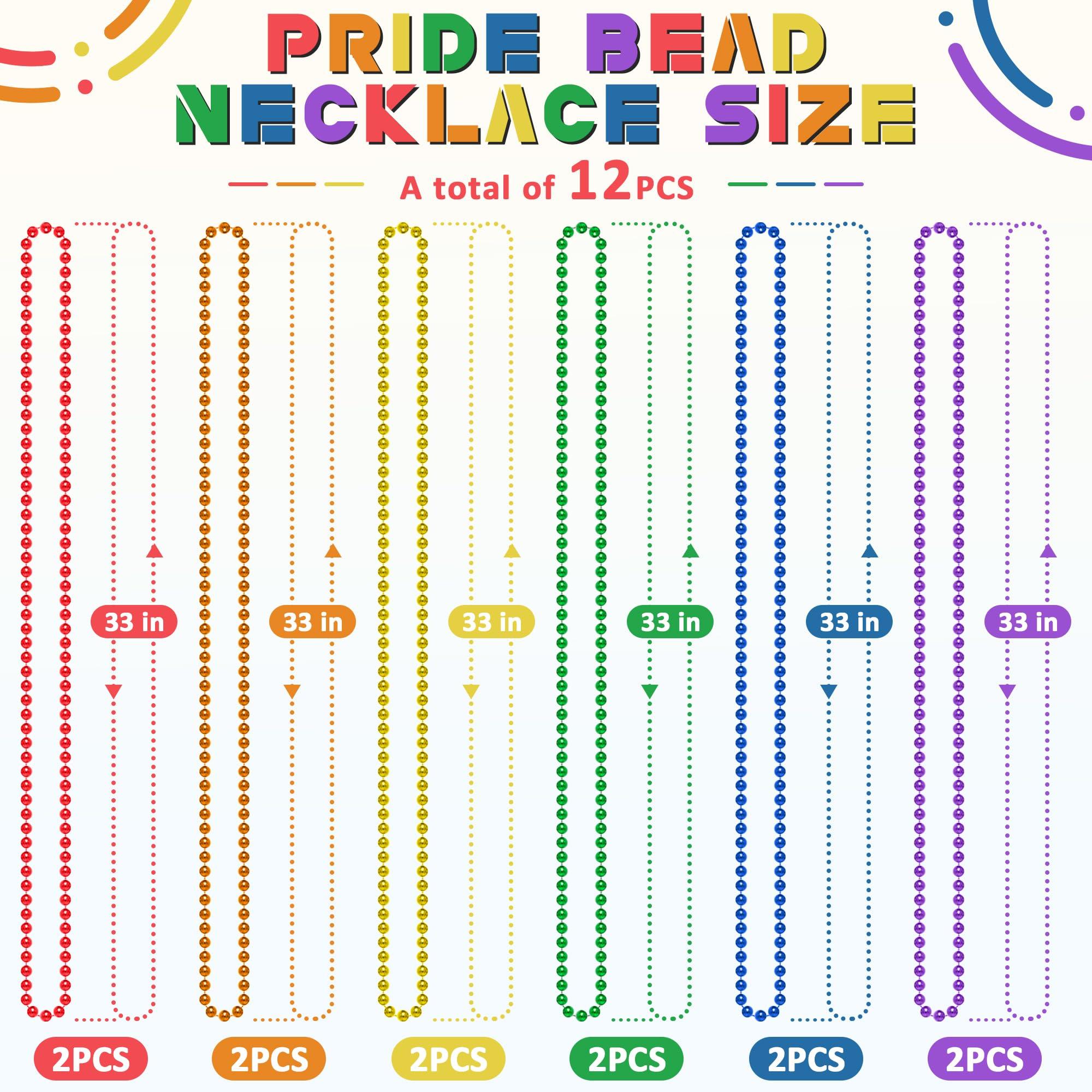 EOBOH 12PCS Pride Accessories, Pride LGBTQ Beads Necklace Stuff, Metallic 6 Kinds of Rainbow Beads Bulk, Gay Lesbian LGBT Beads Necklace Costumes Decorations for Pride Month Parade Throws Party Favors