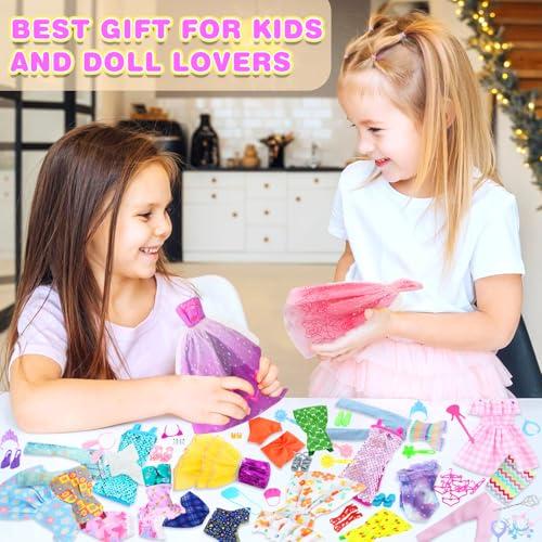 BJDBUS BJDBUS 50 Pcs Doll Clothes and Accessories, 2 Wedding Gowns 4 Fashion Dresses 2 Tops 2 Pants Outfits 2 Swimsuits Bikini 10 Shoes 10 Hangers 17 Doll Stuffers Accessories for 11.5 inch Girl Doll