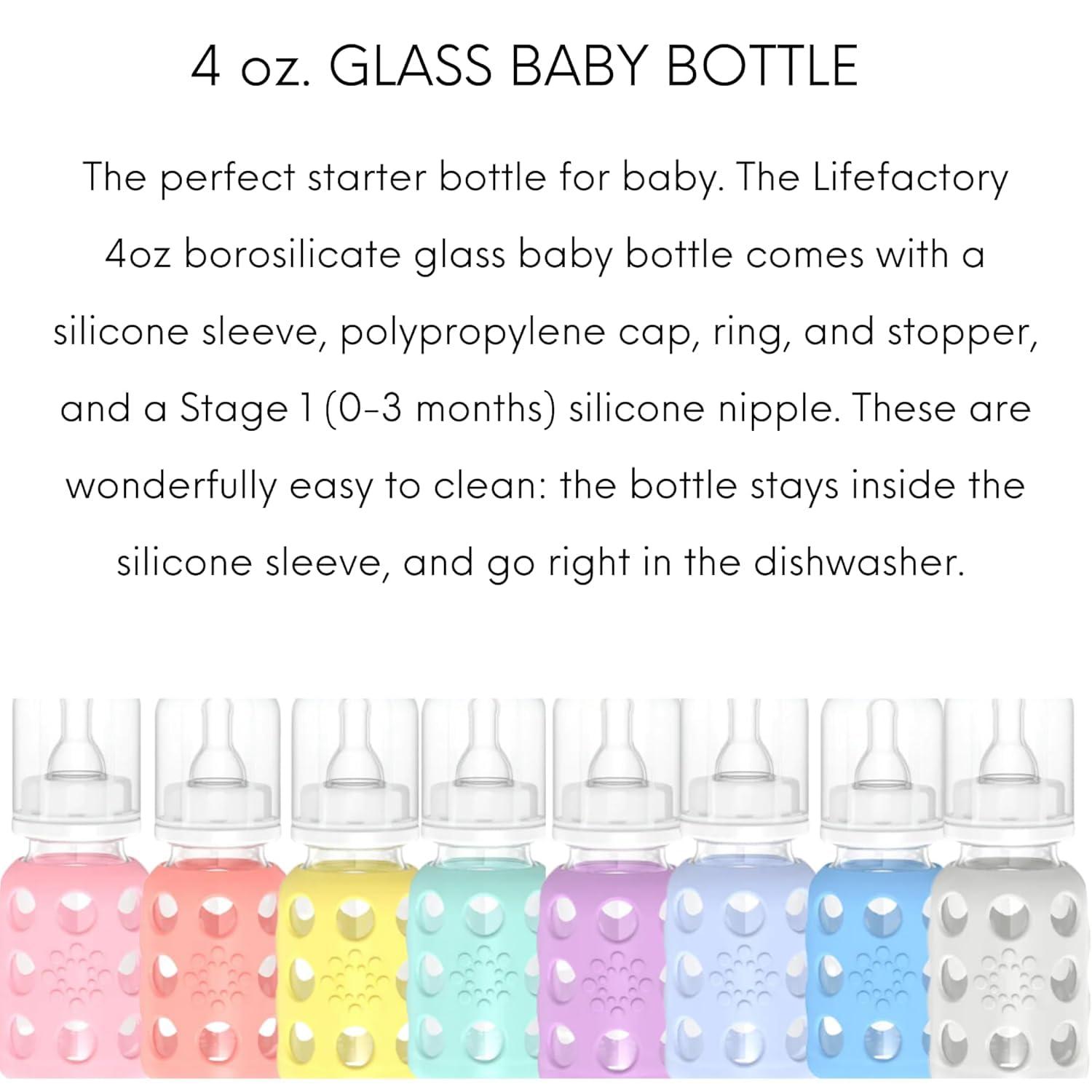 Lifefactory Lifefactory Glass Baby Bottles with Silicone Protection - 2-PACK, 4 Ounce Bottles, Pink & Sky Blue