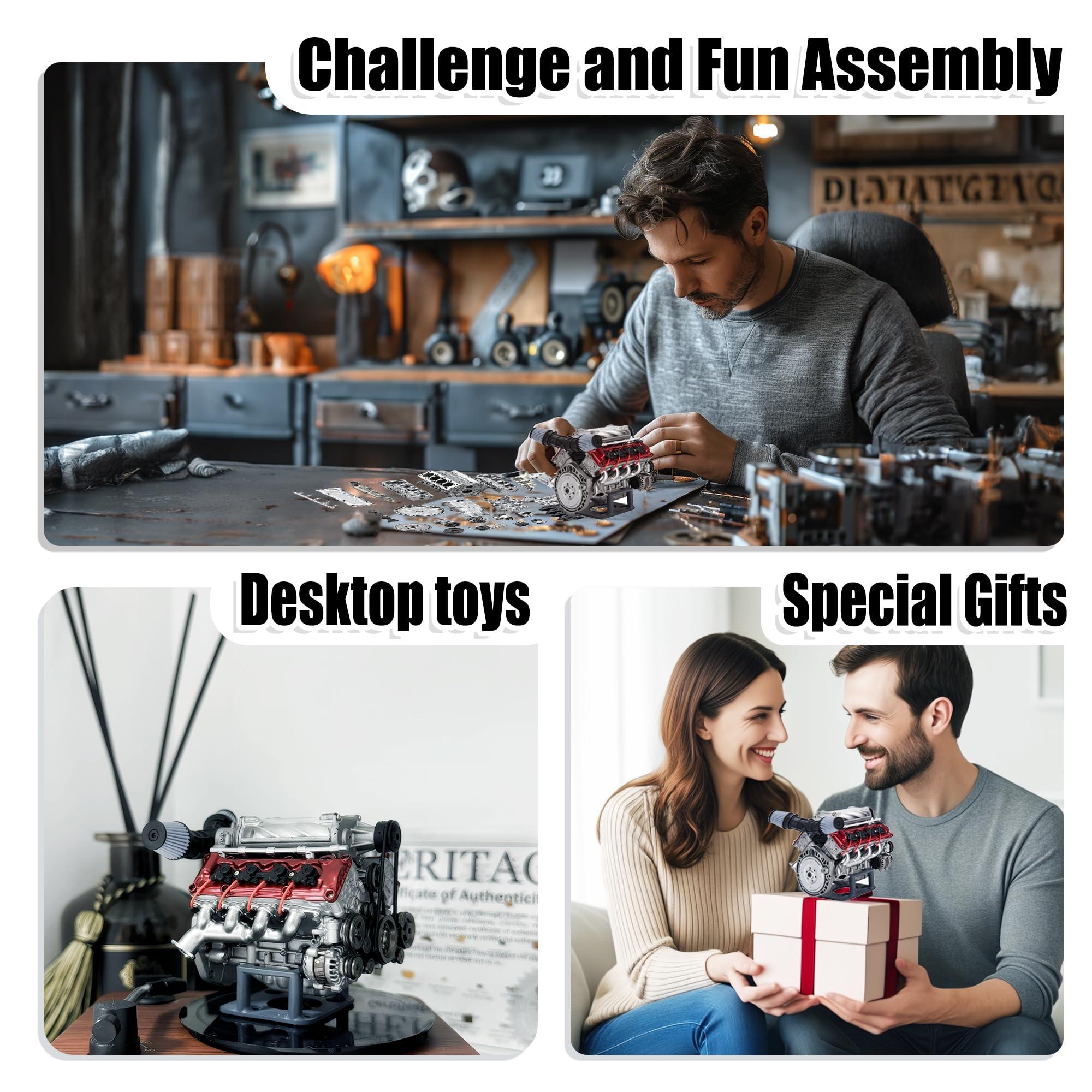 Generic Mini V8 Engine Kits That Runs, MAD Cison V8 Engine Kit Small Engine Building Kit for Adults to Build Suit for RC Cars AX90104 SCX10 Capra VS4-10 Pro/Ultra, Simulation Toy (V8 Engine+Supercharger)