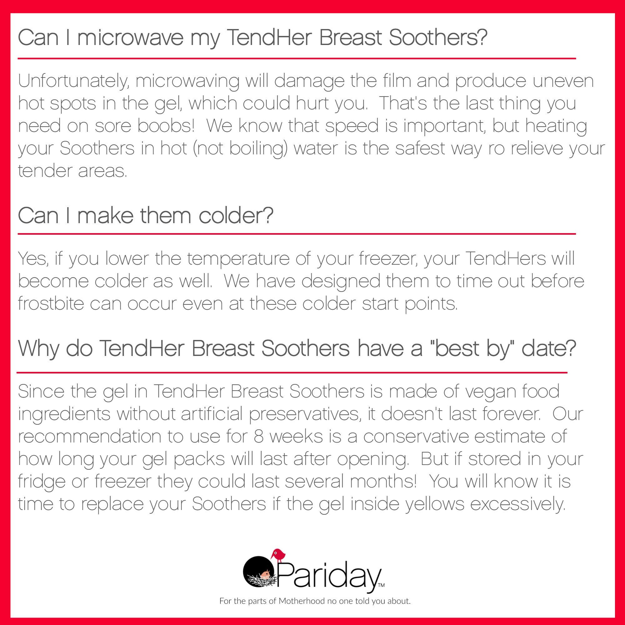 Pariday TendHer Reusable Soothing Breastfeeding Gel Pads with Absorbent Covers, Hot or Cold Packs for Nursing Pain Relief from Sore Nipples, Engorgement and Clogged Ducts, Pack of 2 Gel Packs and Sleeves