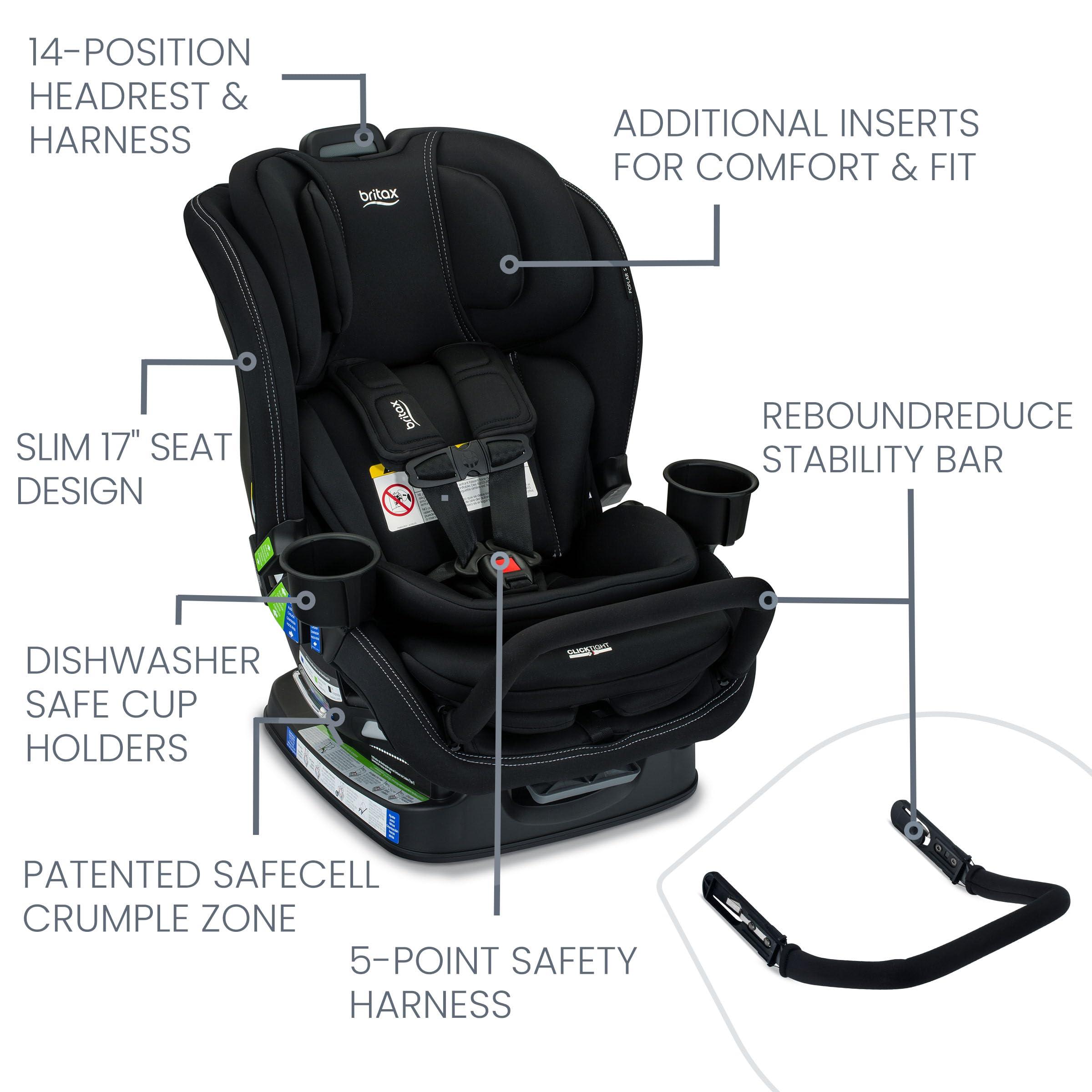 BRITAX Britax Poplar S Convertible Car Seat, 2-in-1 Car Seat with Slim 17-Inch Design, ClickTight Technology, Onyx