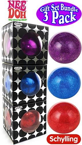 Nee-Doh Nee-Doh Schylling Stardust Shimmer Groovy Glob! Squishy, Squeezy, Stretchy Stress Balls Blue, Red & Purple Complete Gift Set Party Bundle - 3 Pack