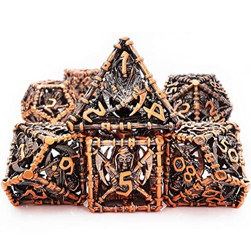 HAOMEJA HAOMEJA Hollow Metal Dice Grim Reaper Dice Dungeons and Dragons Dice DND Dice D&D Set Polyhedral Dice Apply to Pathfinder MTG Board Games Roll Playing Dice D20 D12 D10 D8 D6 D4 (Ancient Red Copper)