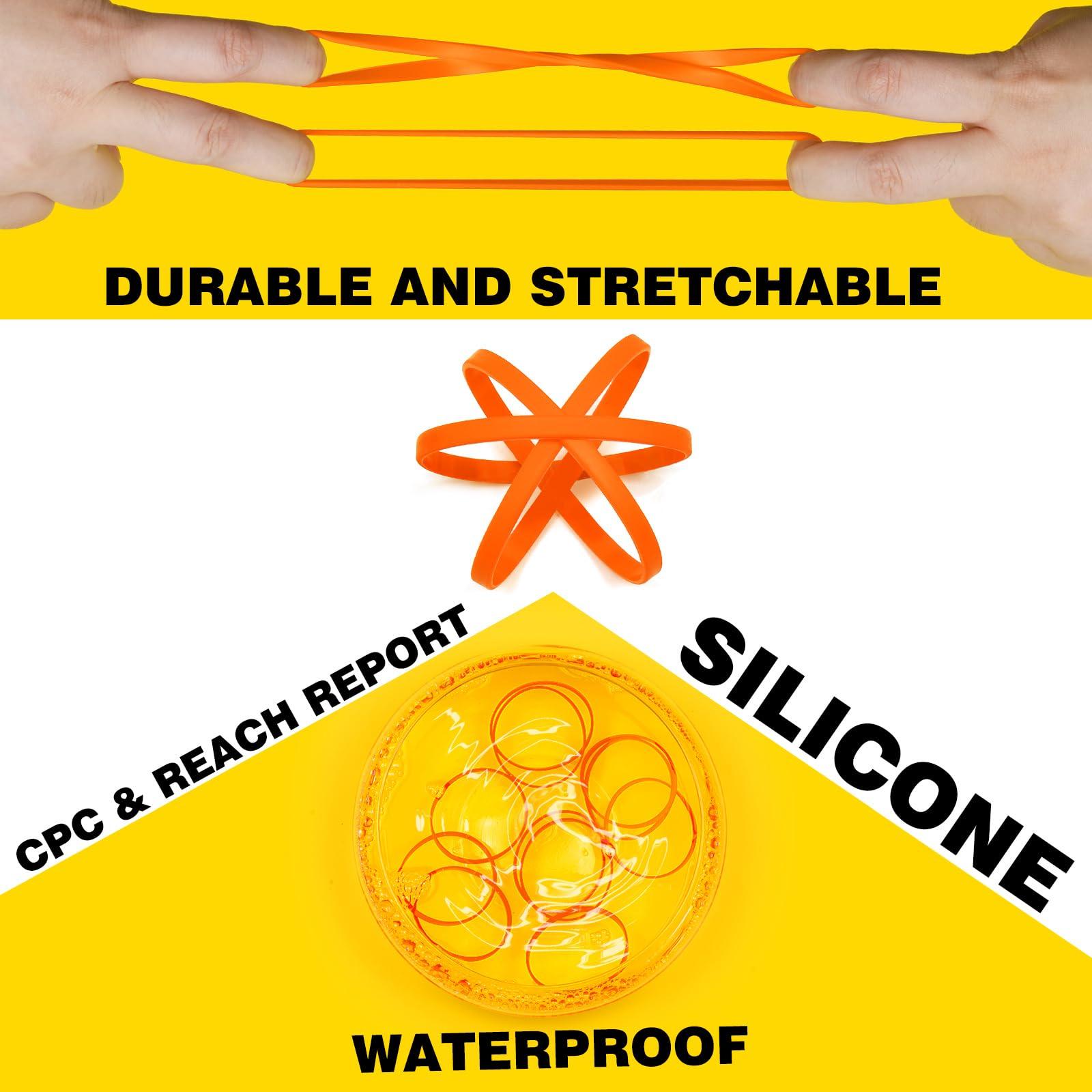 LVNRIDS LVNRIDS 100 PCS Rubber Bracelets Silicone Wristbands 8 inch Length Sports Elastic Wristband Bracelet Bulk Gifts for Men Women Teacher Student Party Orange