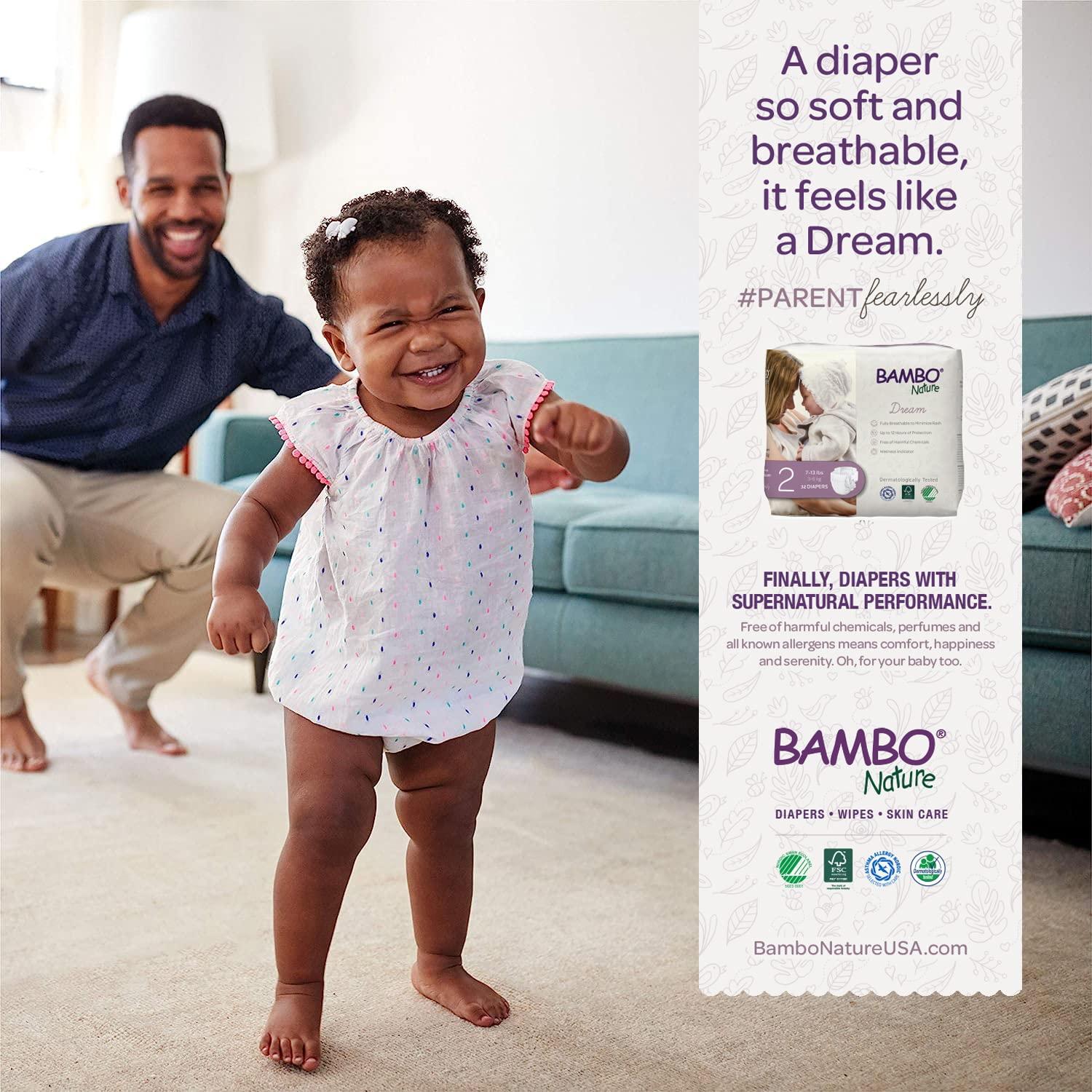 Bambo Nature Bambo Nature Hypoallergenic Baby Diapers, Eco-Labelled Sustainable Diapers, Enhanced Leakage Protection, Totally Chlorine-free, Skin Friendly, and Super Absorbent - Size 2 (32 Count)