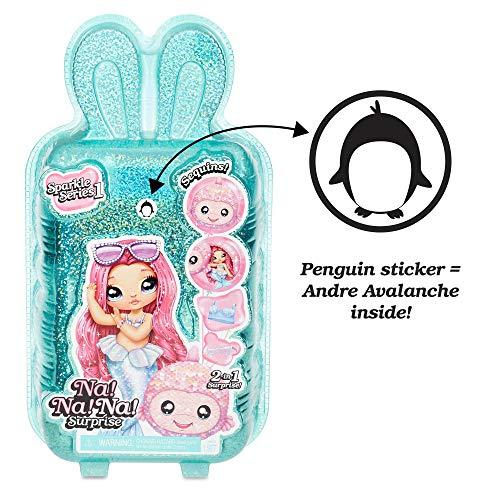Na! Na! Na! Surprise Na! Na! Na! Surprise 2-in-1 Boy Fashion Doll and Sparkly Sequined Purse Sparkle Series – Andre Avalanche, 7.5" Penguin Boy Doll