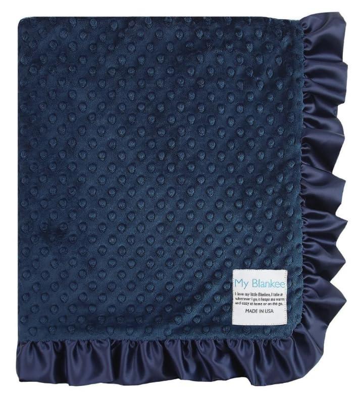 My Blankee My Blankee Minky Dot with Ruffle Satin Border Baby Blanket