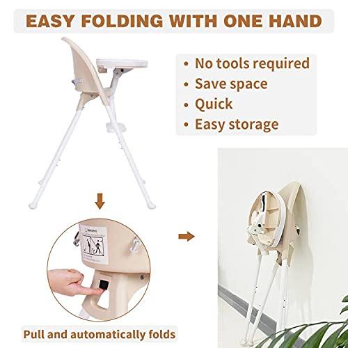 FUNNY SUPPLY FUNNY SUPPLY 3-in-1 Cute Folding High Chair, Perfect Modern Space Saving Highchair with Detachable Double Tray, 3-Point Harness, Cream Color