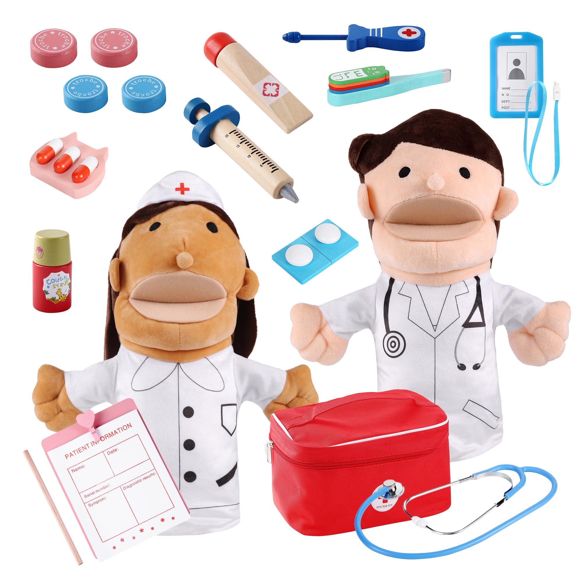 BETTERLINE Pretend Toy Medical Kit with Doctor & Nurse Hand Puppets - Eases Fear for Kids, Educational Roleplay Toy for Toddlers & 3+ Toys for Girls Boys, Pretend Playset, Kids Doctor Set