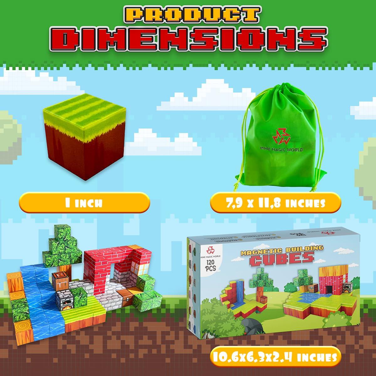 MINE MAGIC WORLD MINE MAGIC WORLD Magnetic Blocks for Kids 120 PCS - Build Mine Magnet World Set, Magnet Blocks for 5-7 Year Old Boys & Girls, STEM Montessori Sensory Cubes