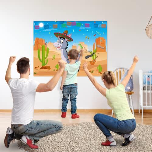 Morcheiong Morcheiong Pin The Tail on The Donkey Game with 48 Tails, Mexican Fiesta Party Favors Supplies Decorations, Birthday Party Game for Kids