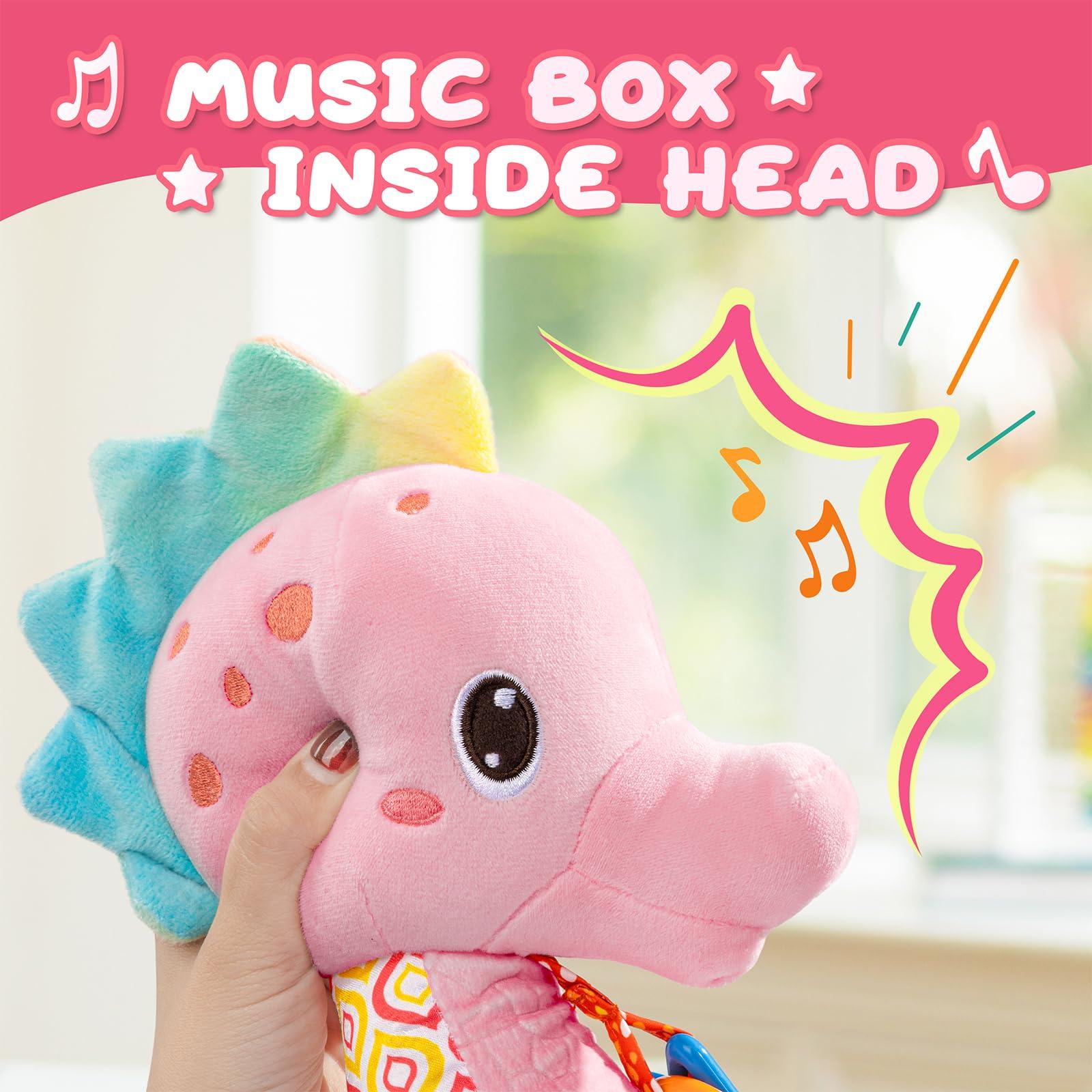 AWOTOY AWOTOY Baby Toys 0 to 12 Months, Musical Stuffed Animal Activity Soft Toys with Multi-Sensory Crinkle, Rattle and Textures,Infant Tummy Time Toys for Newborn Girls, Seahorse, Pink