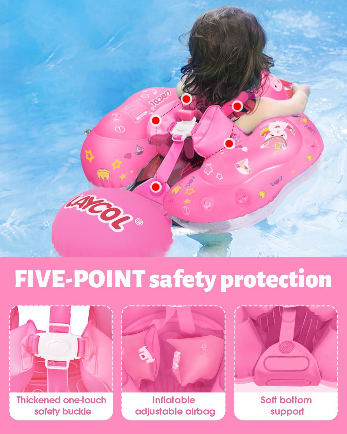 LAYCOL LAYCOL Baby Swimming Float Inflatable Baby Pool Float Ring Newest with Sun Protection Canopy,add Tail no flip Over for Age of 3-36 Months (Unicorn, S)