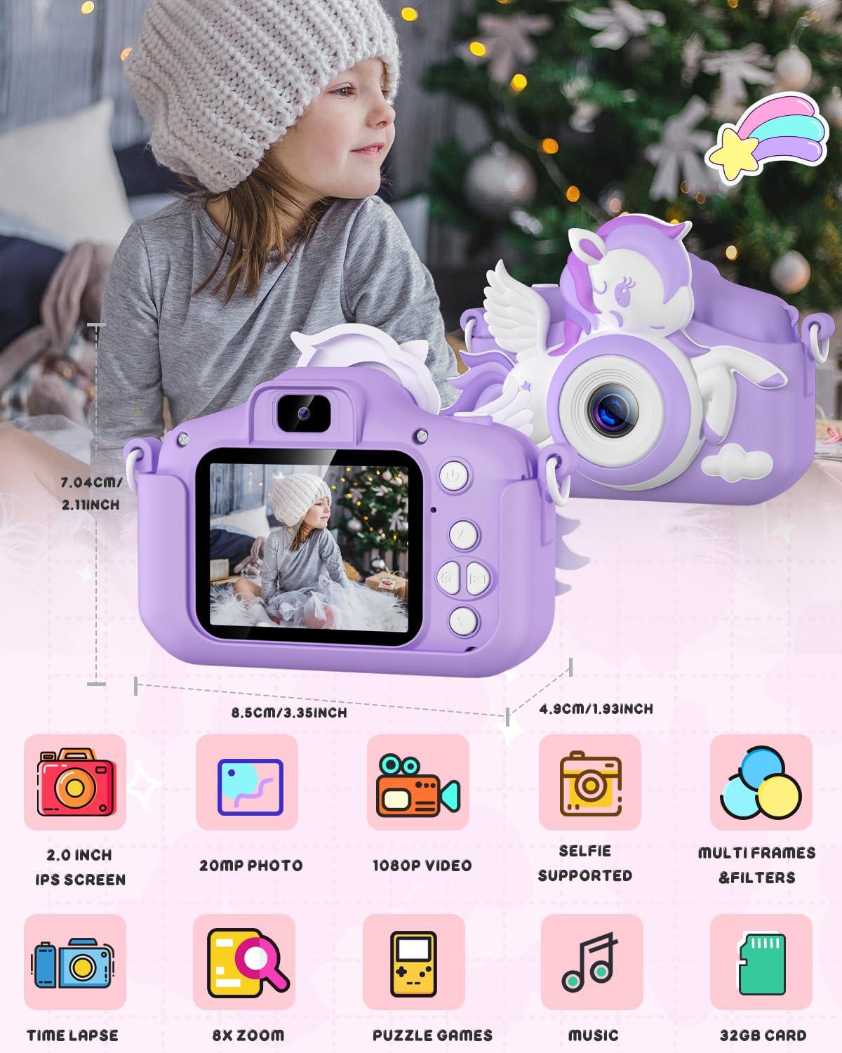 GREENKINDER GREENKINDER Kids Camera, Toddler Digital Camera for Ages 3-12 Girls Boys Childrens, Christmas Birthday Gifts, Selfie 1080P HD Video Camera for 3 4 5 6 7 8 9 Years Old Little Girls Boys Toys Purple
