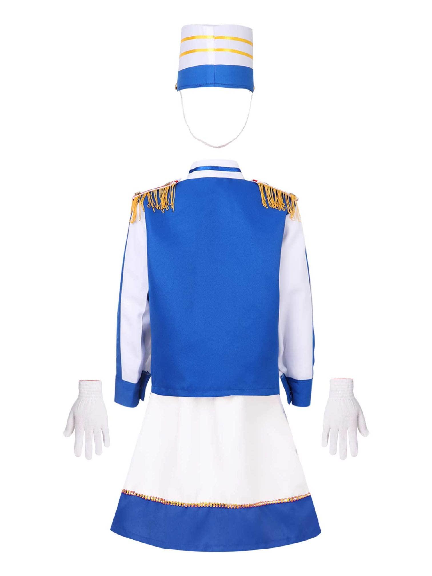 MSemis MSemis Unisex Girls Boys Deluxe Marching Band Uniform Sets Royal Guard Show Festival Costume Type B Blue 9-10 Years