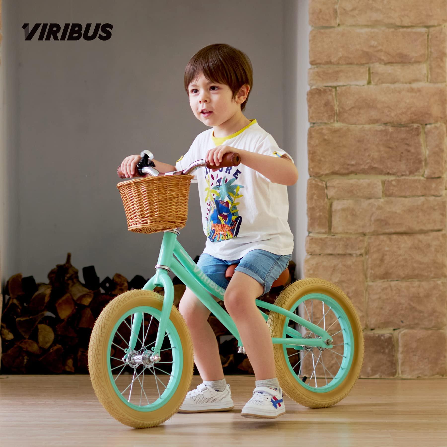 Viribus Viribus Balance Bike, 14 inch Balance Bike for 3+ 4 5 6 7 Year Old, Balance Bike with Basket for Big Kids, Kid Balance Bikes Boy Girl with Rubber Tire, Carbon Steel Frame, Outdoor Toy, Mint 66 lb.
