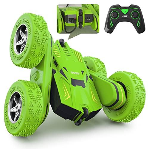 SGILE RC Stunt Car Toy Gift 4WD Remote Control Car with 2 Sided 360 Rotating Rc Car for Kids Girls Boys Age 6 7 8 12 Green