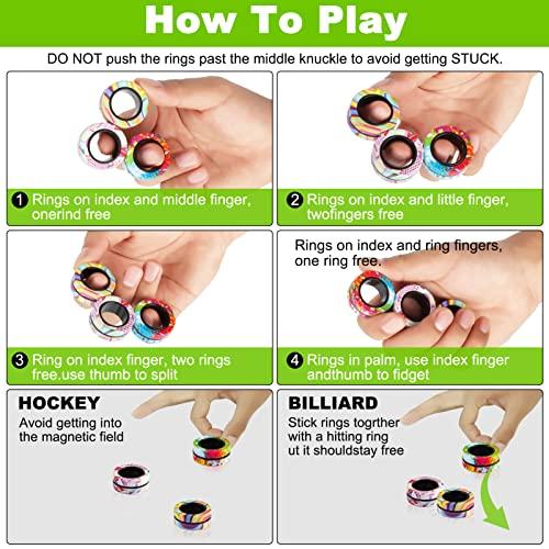 YISHIDANY YISHIDANY 9Pcs Magnetic Rings Fidget Toys Pack, Magnets Finger Spinner for ADHD Stress Relief, Magical Fingears Ring for Training Relieves Autism Anxiety, Great Idea Gift for Adults Teens Kids
