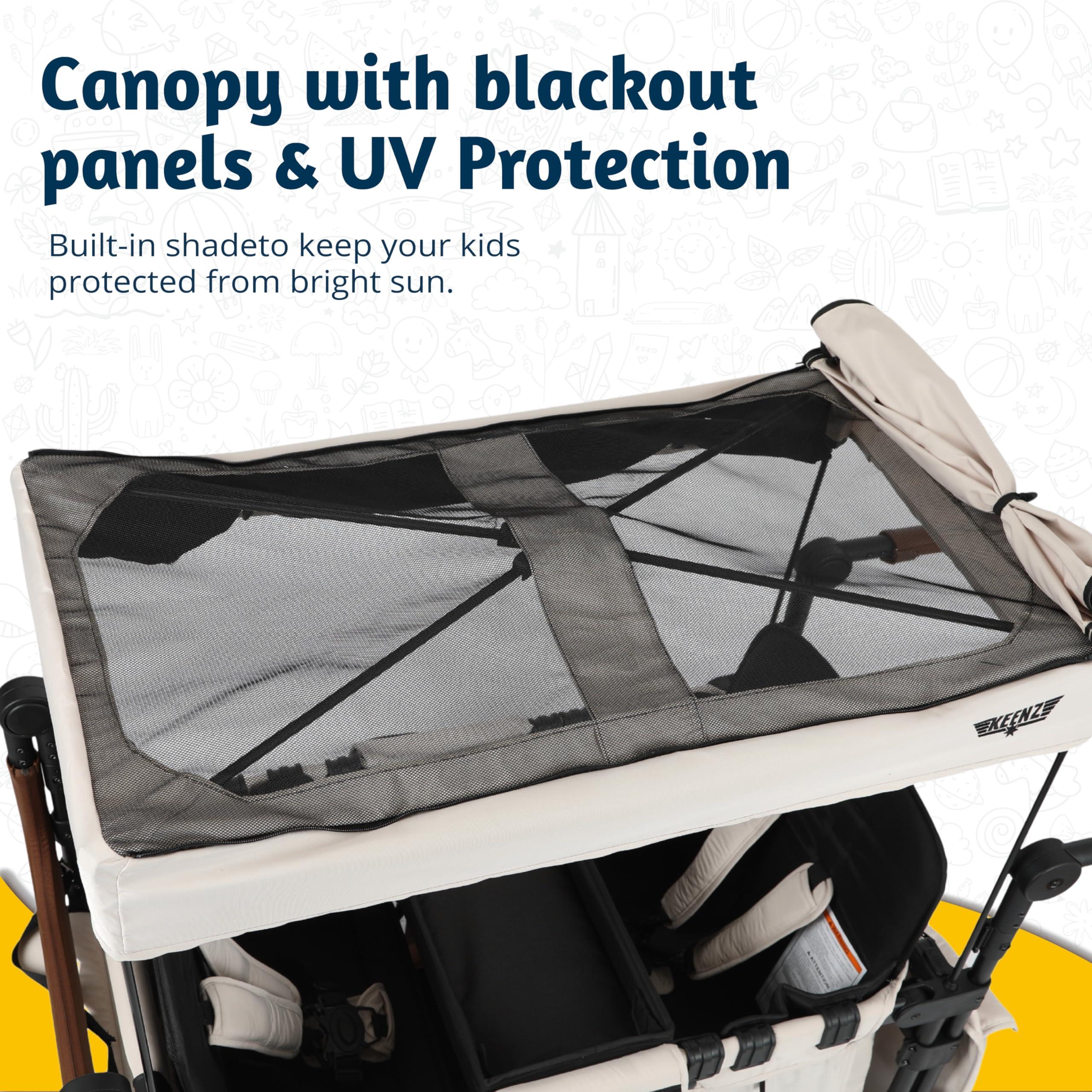 Keenz Keenz XC 2.0 - Luxury Comfort Stroller Wagon | Foldable 2 Passenger Double Seater with Adjustable Canopy | Cream