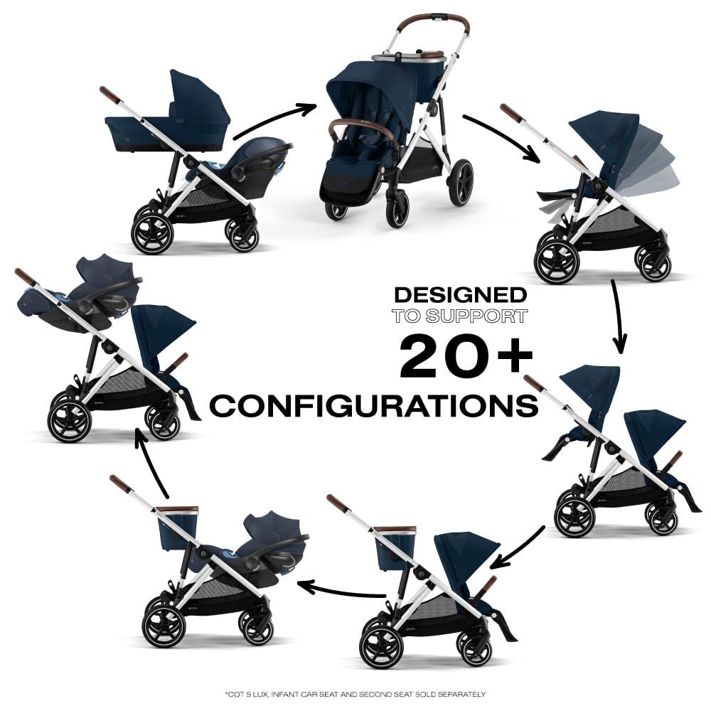 Cybex Cybex Gazelle S All-in-One Toddler and Baby Stroller with Over 20 Modular Configurations, Ergonomic Near-Flat Recline, Shopper Basket, and Compact Fold, Ocean Blue