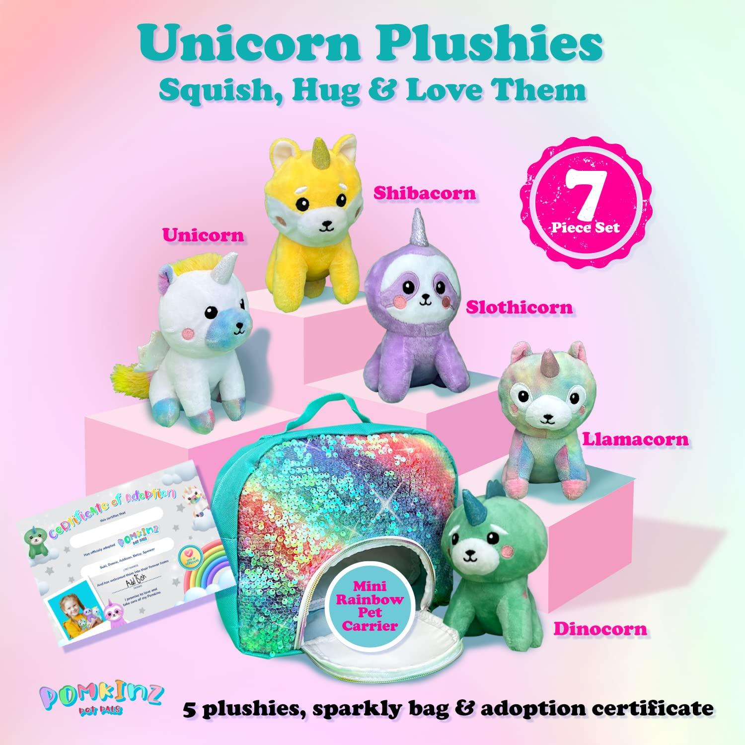 Pomkinz Unicorns Gifts for Girls Unicorn Stuffed Animals for Girls- Unicorn Toys for Girls Age 3 4 5 6 7 8 Year Old Little Girl Toys Plushies Stuffed Animal Plush Squishies Rainbow Toy Purse Little Girl Gifts