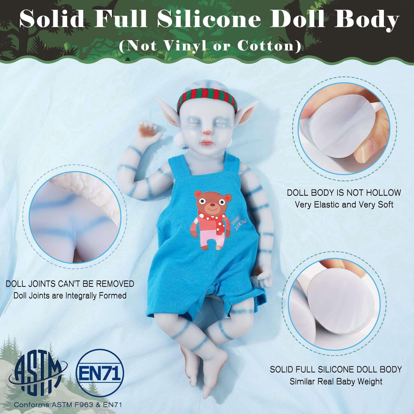 Vollence Vollence 17 inch Avatar Sleeping Full Body Silicone Baby Dolls, Not Vinyl Dolls, Na\'vi Reborn Full Silicone Baby for Kid Boy