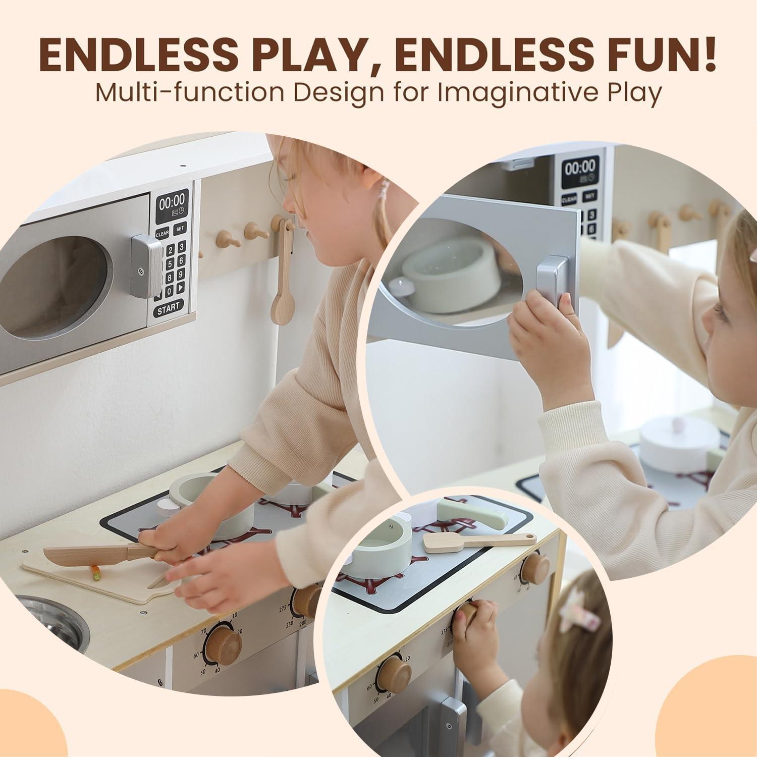 lukazoo Wooden Play Kitchen, Kids Toy Kitchen Cooking Set, Kids Play Kitchen Pretend Play Set, Pretend Kitchen Playset for Toddlers Boys and Girls