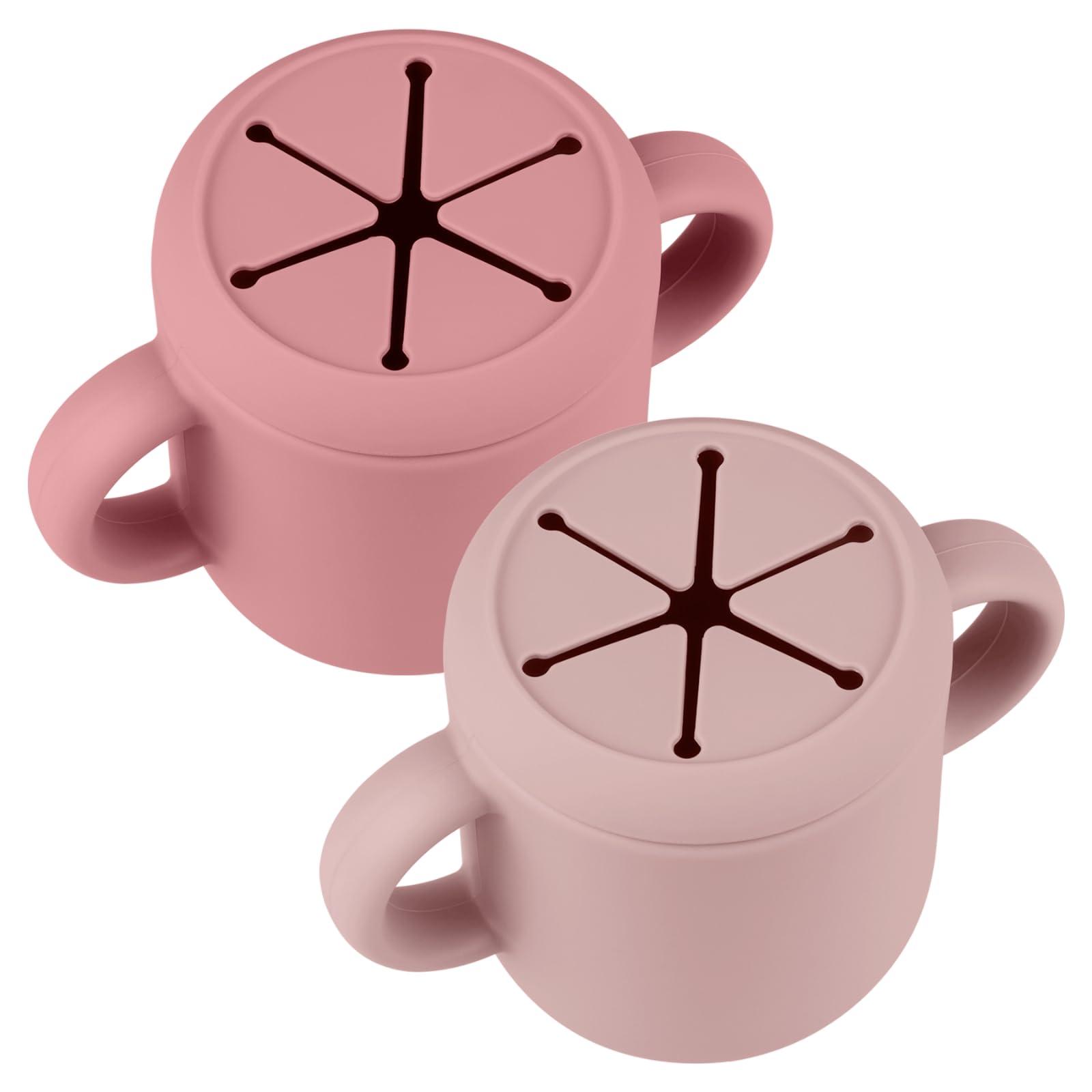 Mintlyfe Mintlyfe Snack Containers, Silicone Snack Cups for 6-12 Months Toddlers - Pack of 2 Food Grade Silicone Snack Cups with Grip Handle for Baby Led Weaning, Unbreakable (Blush/Mauve)