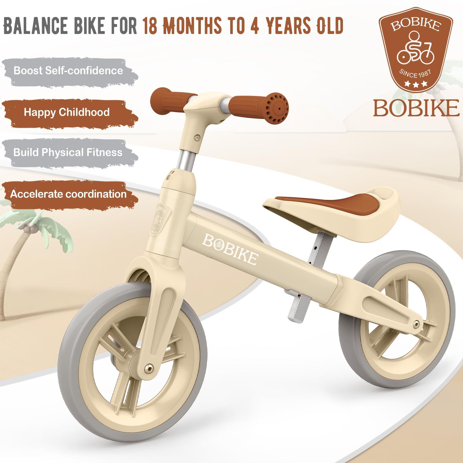 Bobike Bobike Toddler Balance Bike Toys for 1 to 6 Year Old Girls Boys Adjustable Seat and Handlebar No-Pedal Training Bike Best Gifts for Kids (Beige)