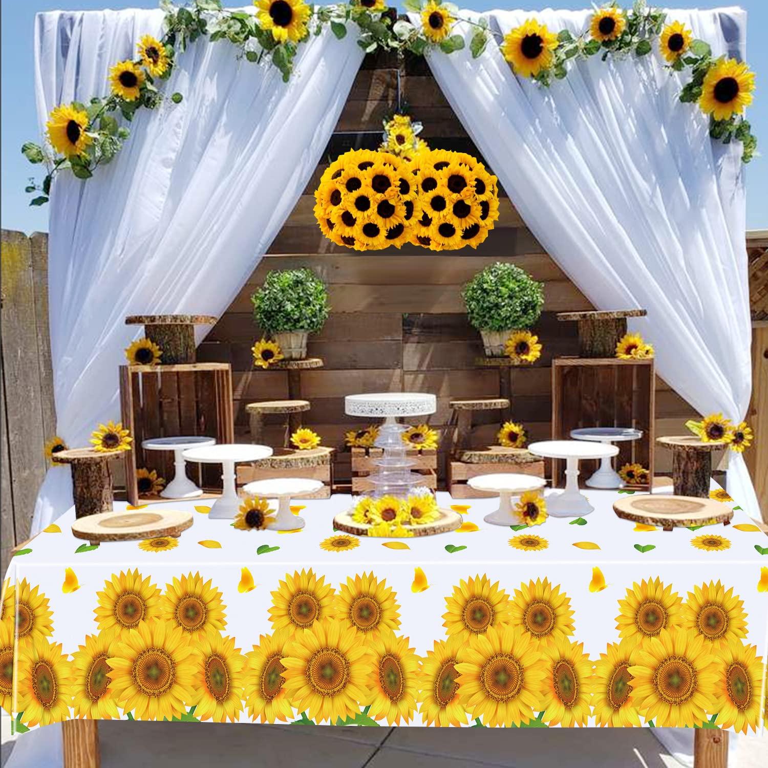 Dvaorc 4 Pack Sunflower Tablecloth 51 x 86 Inch Plastic Rustic Sunflower Tablecloth Sunflower Party Tablecloth Sunflower Birthday Party Table Cloth Sunflower Table Covers for Indoor Outdoor Party Decorations
