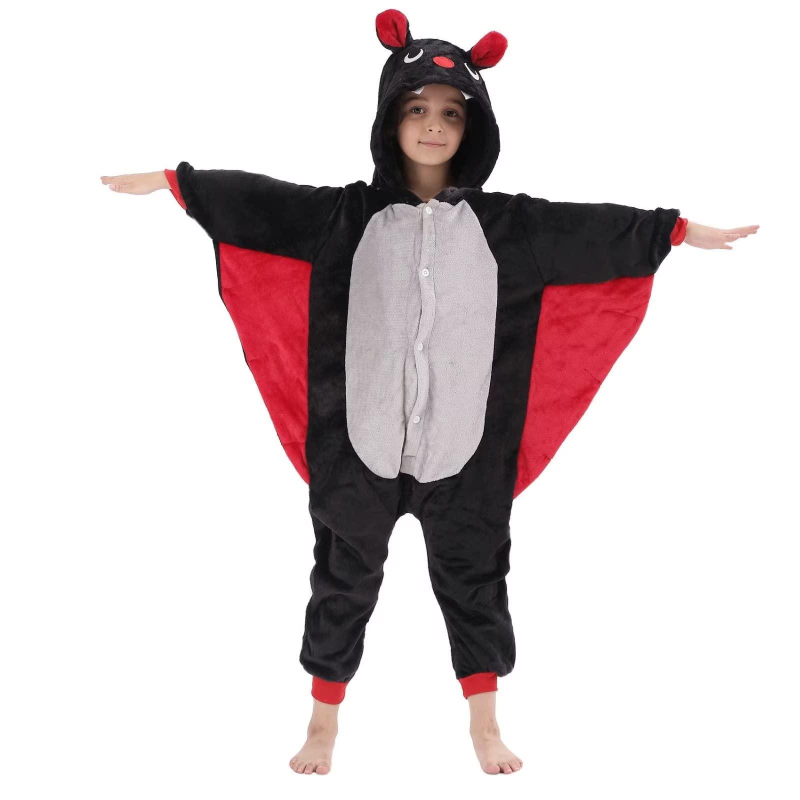LOBUJOU LOBUJOU Kids Onesie Costume for Boys Girls Halloween Animal Cosplay One Piece Flannel Hooded Black Bat M