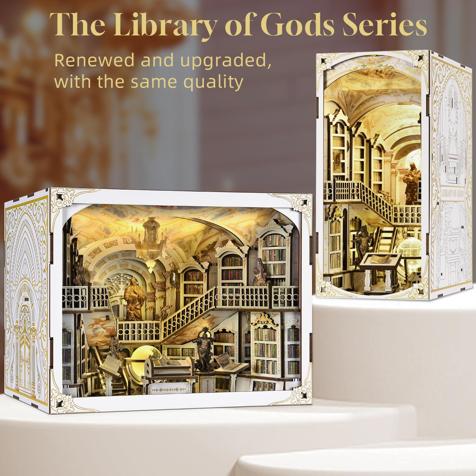 MiniCity MiniCity Book Nook Kit, DIY DIY Miniature Dollhouse for Adults, Beyond Library 3D Wooden Puzzle Bookend Bookshelf Insert Decor with LED Light Gifts for Book Lovers (Library of Gods Max)