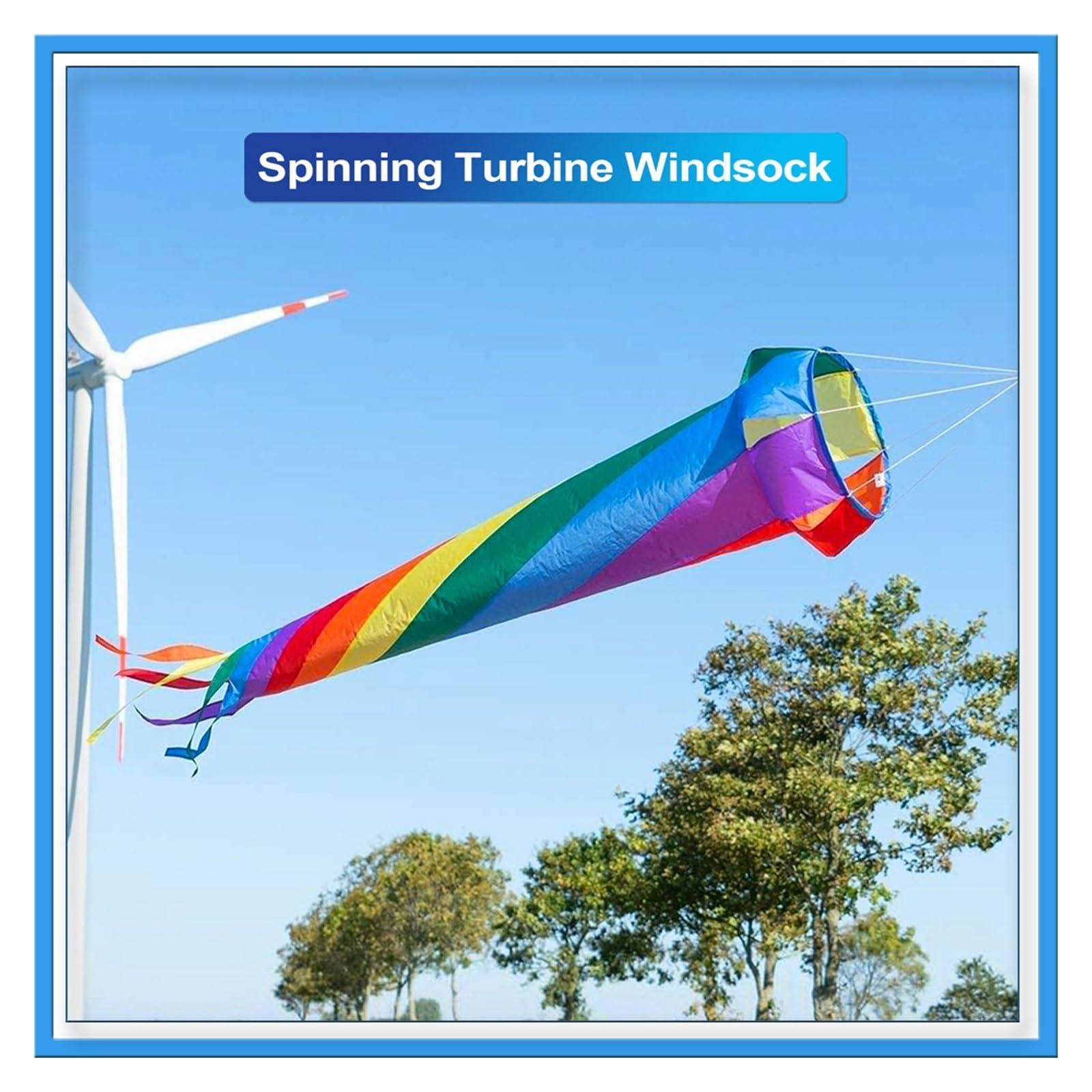 HEXEH HEXEH 90cm Windsock Kite Rainbow Spinning Turbine Windsock with Ball Bearing Swivels for Flag Poles Kite Tail Windsock Pole Outdoor