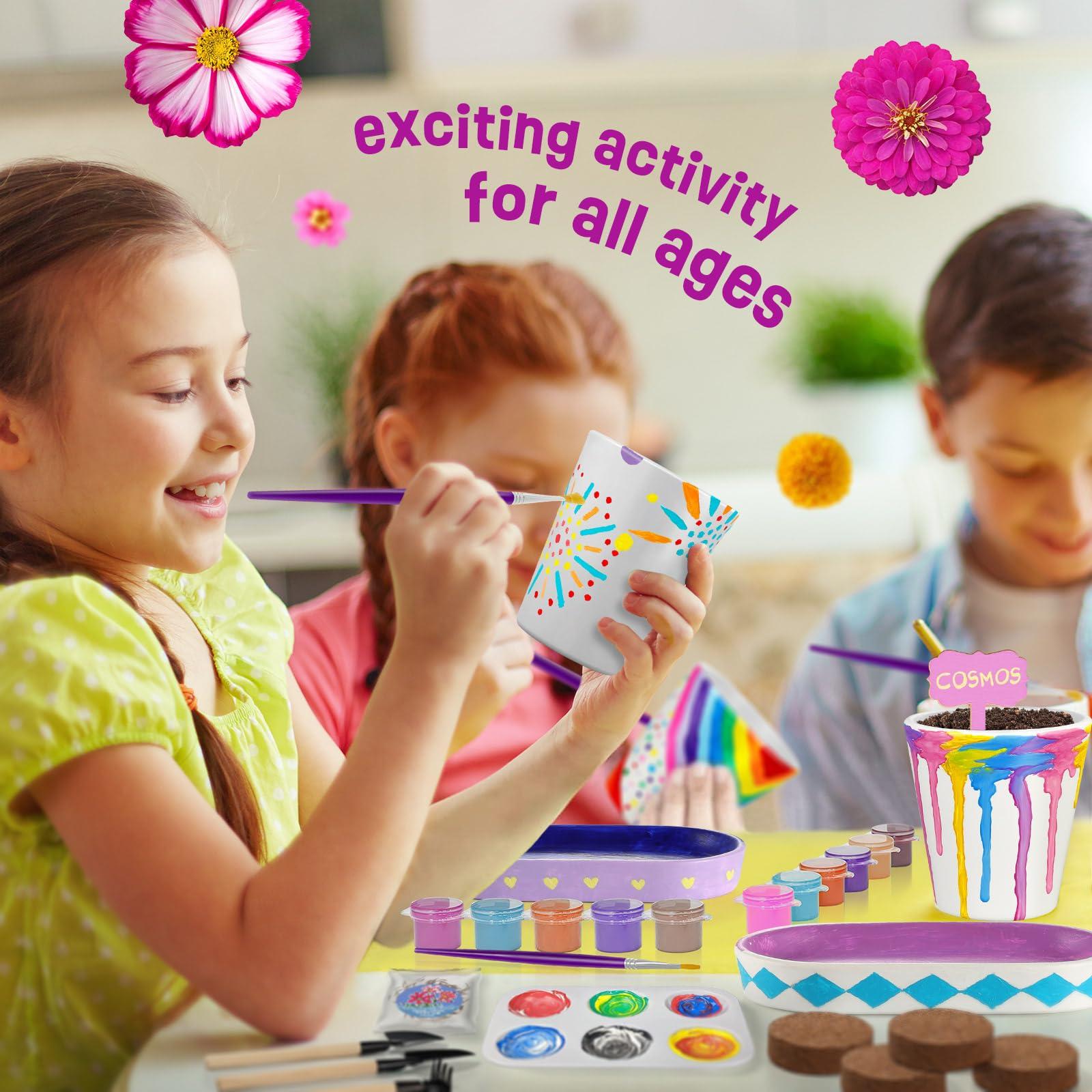 Tekoly 4 Set Paint & Plant Flower Gardening Kit - Gifts for Girls Ages 8-12, Arts and Crafts for Kids Ages 8-12, Kids Gardening Set, Birthday Toys Christmas Gifts for Girls Boys Ages 4 5 6 7 8 9 10 11 12