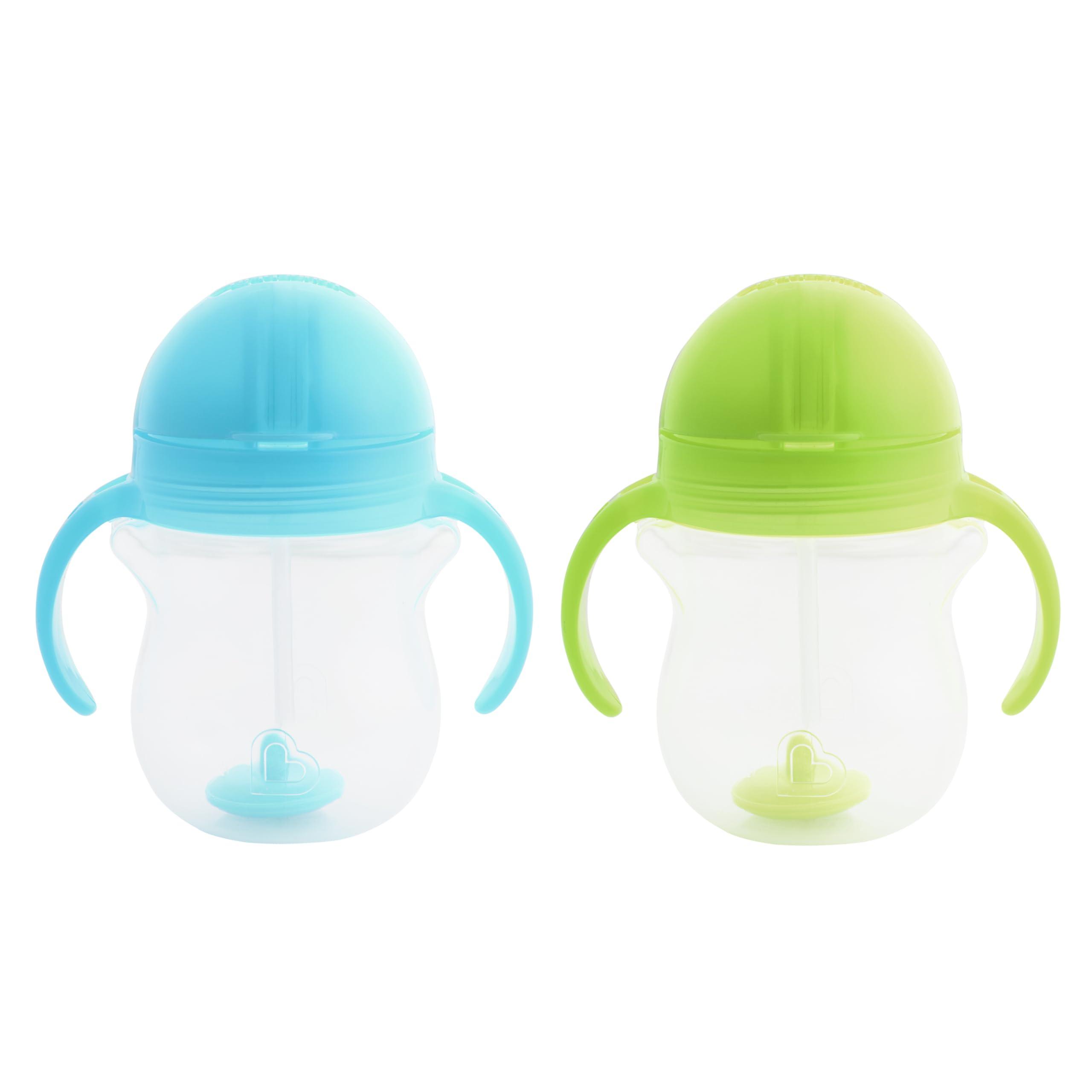 Munchkin Munchkin Any Angle Sippy Cup for Toddlers, Weighted Straw Trainer Cup with Click Lock Lid, 7 Ounce, 2 Pack, Blue/Green