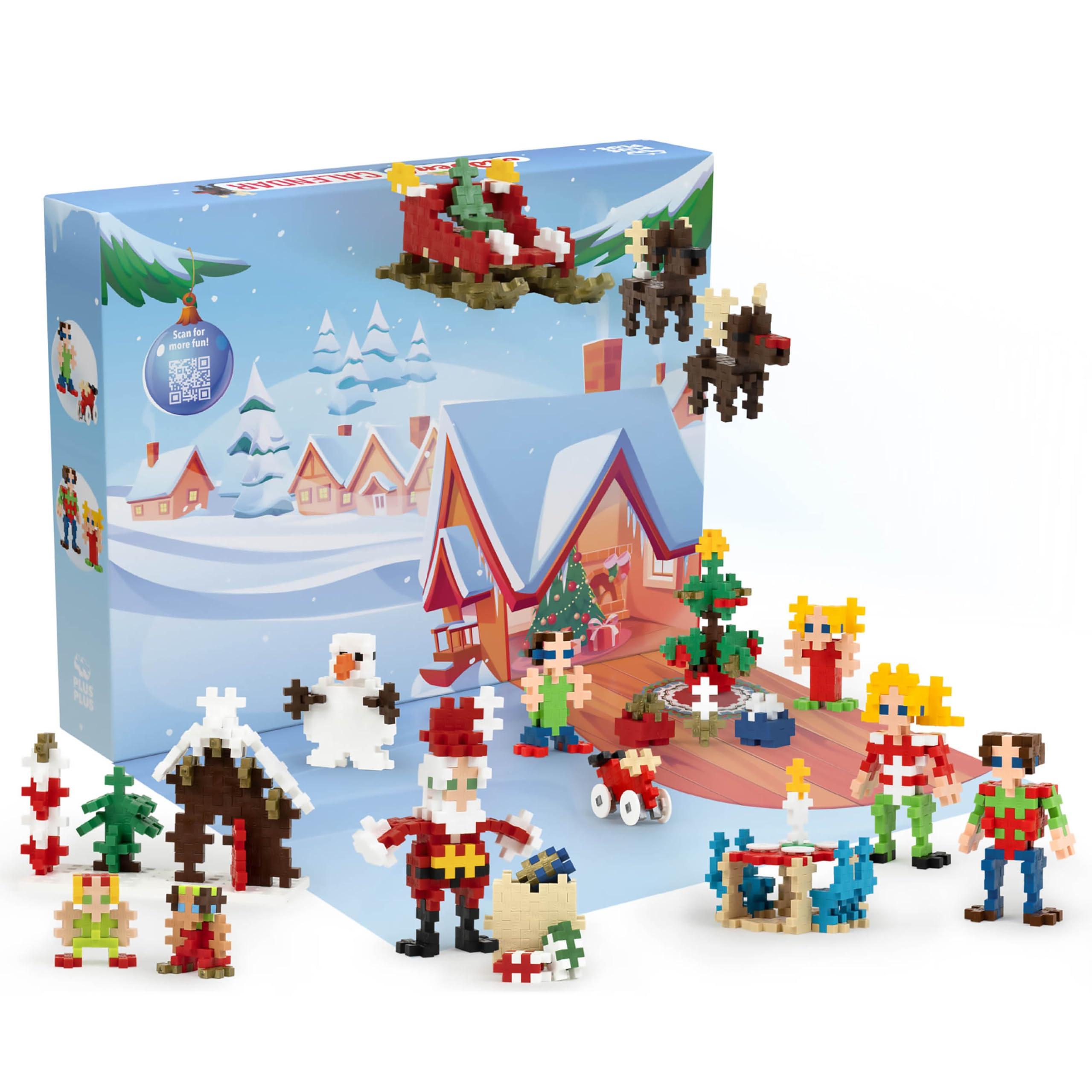 PLUS PLUS Plus Plus Christmas Advent Calendar 2024, 25 Kids Building Block Toys, Mini 3D Puzzle Kits, Fun Holiday Countdown Stem Gifts, 600 Pieces - Santa\'s Visit