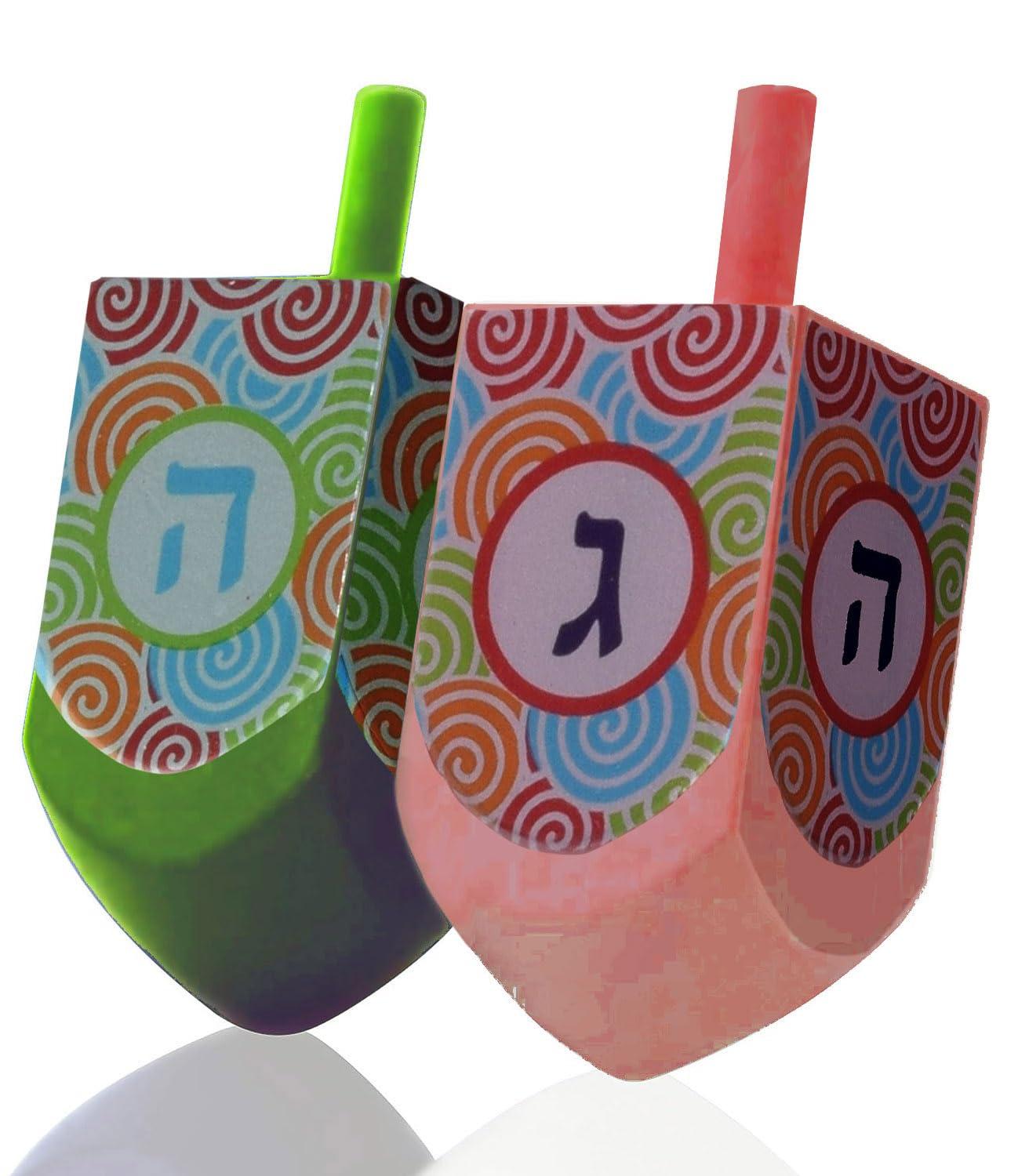 Izzy 'n' Dizzy Hanukkah Dreidels - Extra Large Multi Colored Wooden Dreidel - 2 Pack