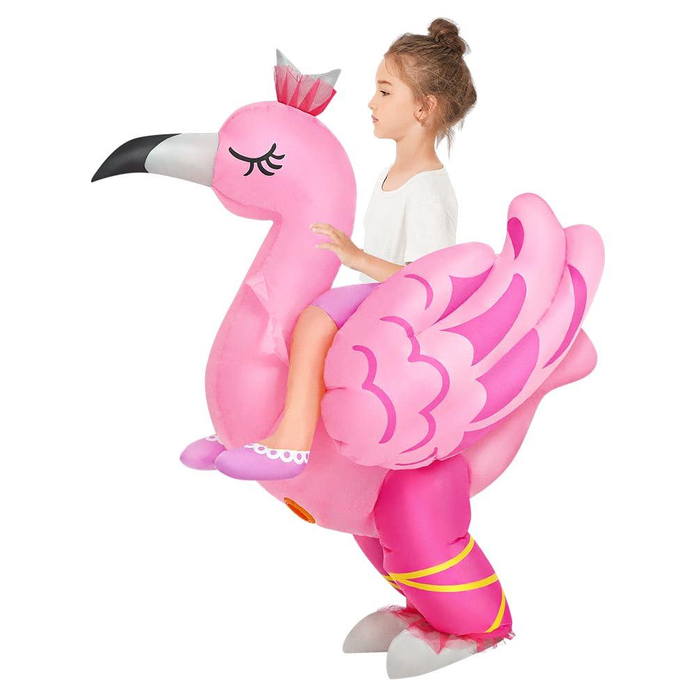 KOOY Kids Halloween Inflatable Costume, Ride On Flamingo Air Blow up Funny Inflatable Suit, Halloween Costumes for Girl/Child 7-10 Yrs
