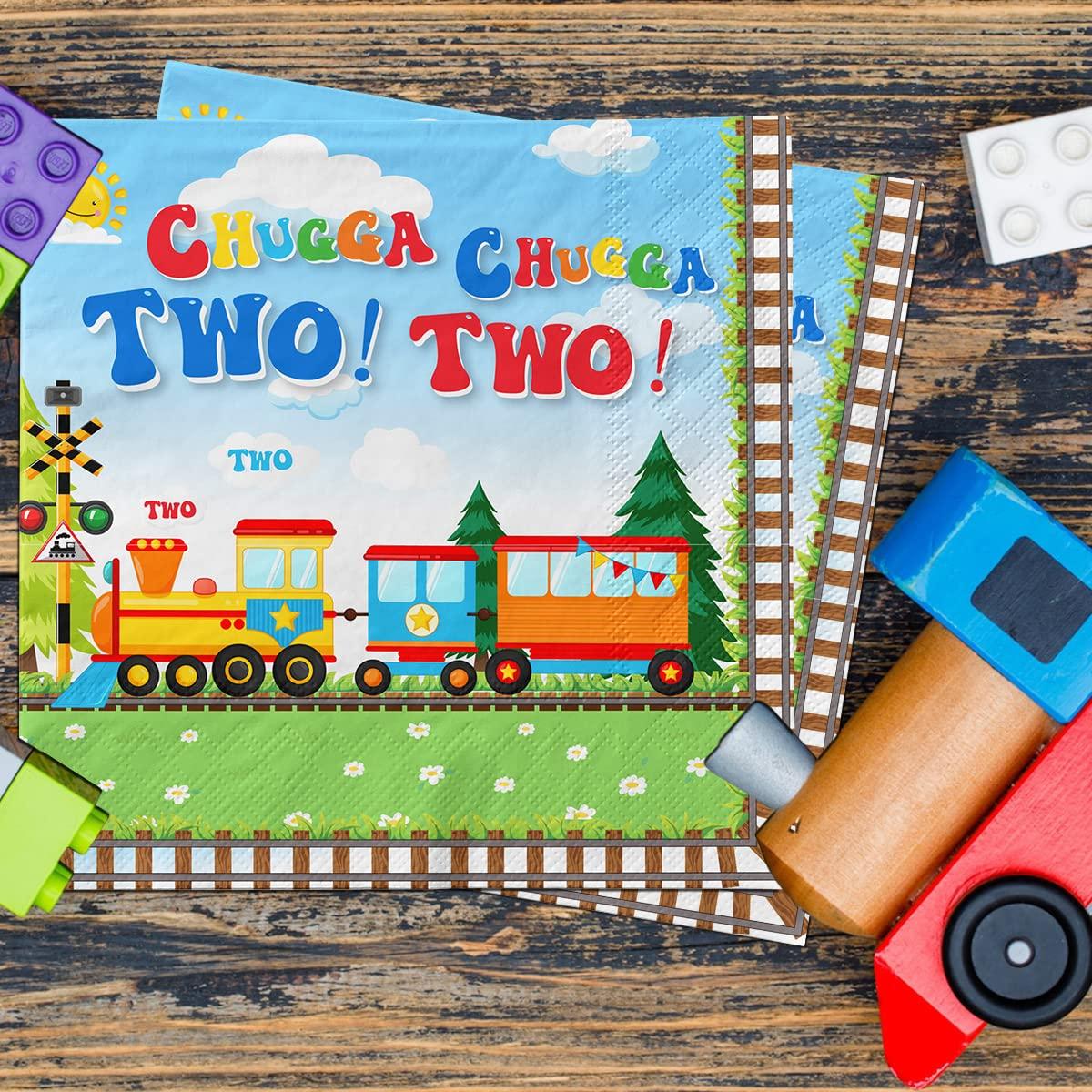 Lenyunge Chugga Chugga Two Two Party Supplies,40pcs Train Birthday Party Napkins Chuagaa Chugga Two Two Transportation 2nd Birthday Party Napkins for Boys Train Birthday Party Supplies