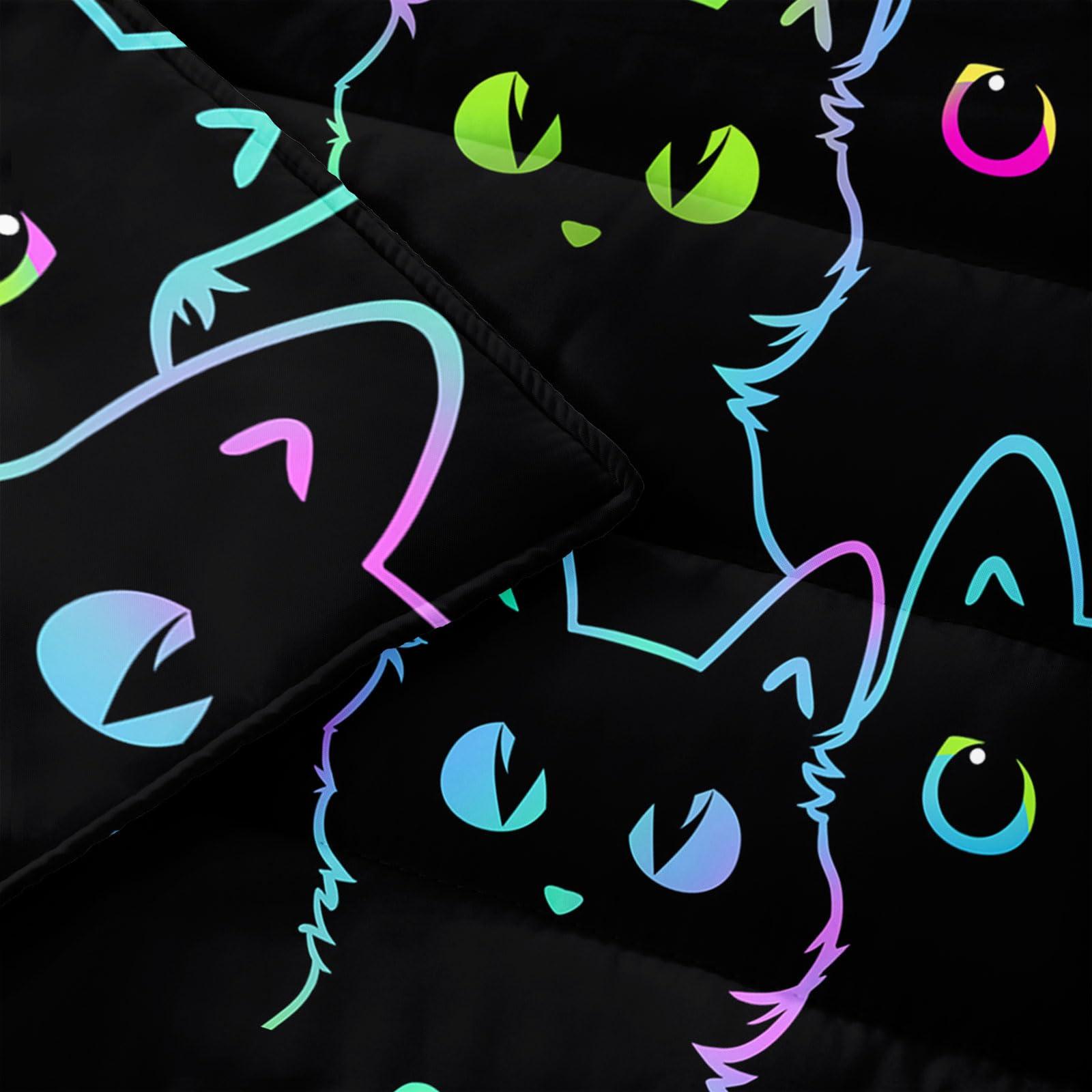 Axolotl Axolotl Neon Cat Nap Mat with Removable Pillow and Lightweight Quilt Cover,Colorful Silhouette Cat Sleeping Mat for Travel,Roll Up Sleeping Bag,Soft Slumber Bag for Boys Girls,Black 60\" L*21\" W