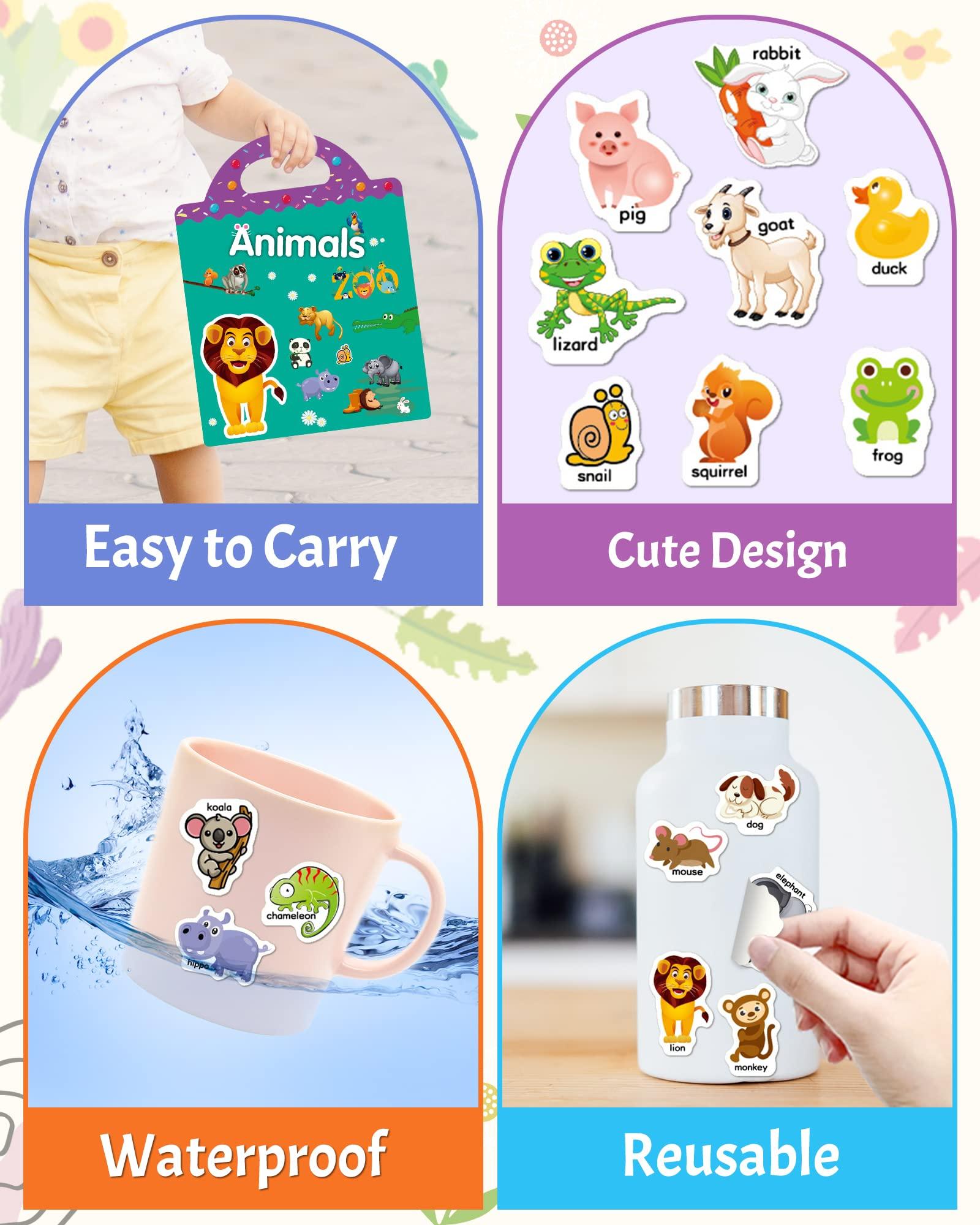 Benresive Benresive Reusable Sticker Book for Toddlers 2-4 Years, Fun Travel Stickers for Kids, Waterproof Sticker Books for Toddlers 1-3, 32 Pcs Crafts Activities for Todddlers 1-3 2-4 3-5 - Animals Zoo