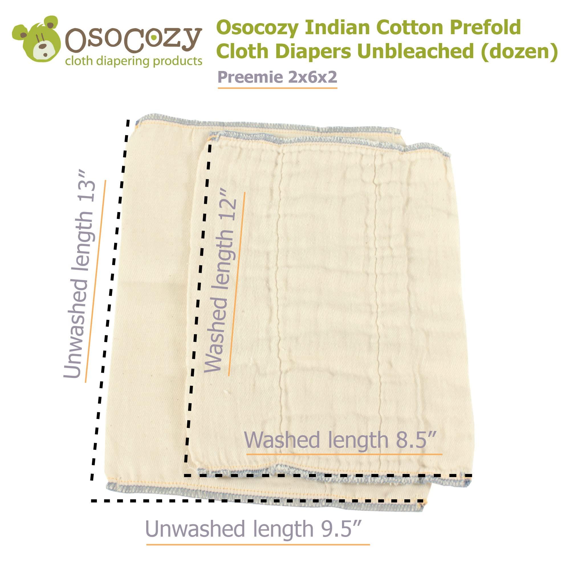 OsoCozy Unbleached Prefold Cloth Diapers by OsoCozy 100% Cotton, Durable, Soft, Absorbent, Sustainable & Economical - 9.5"x13", Fits 4-10 Lbs. - (Preemie 2x6x2)