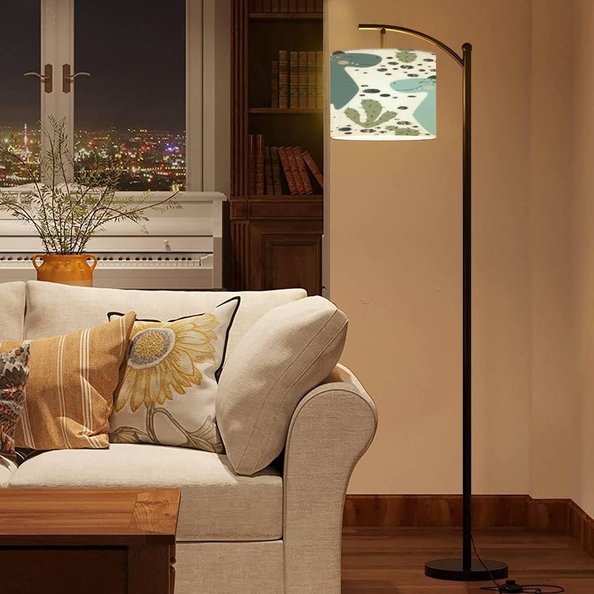 BVCAHSAW Arc Floor Lamp Dinosaur baby boy seamless Sweet dino Scandinavian cute print Cool Modern Tall Standing Lamp Dimmable with Remote Adjustable Drum Shade Footswitch for Living Room Bedroom Office