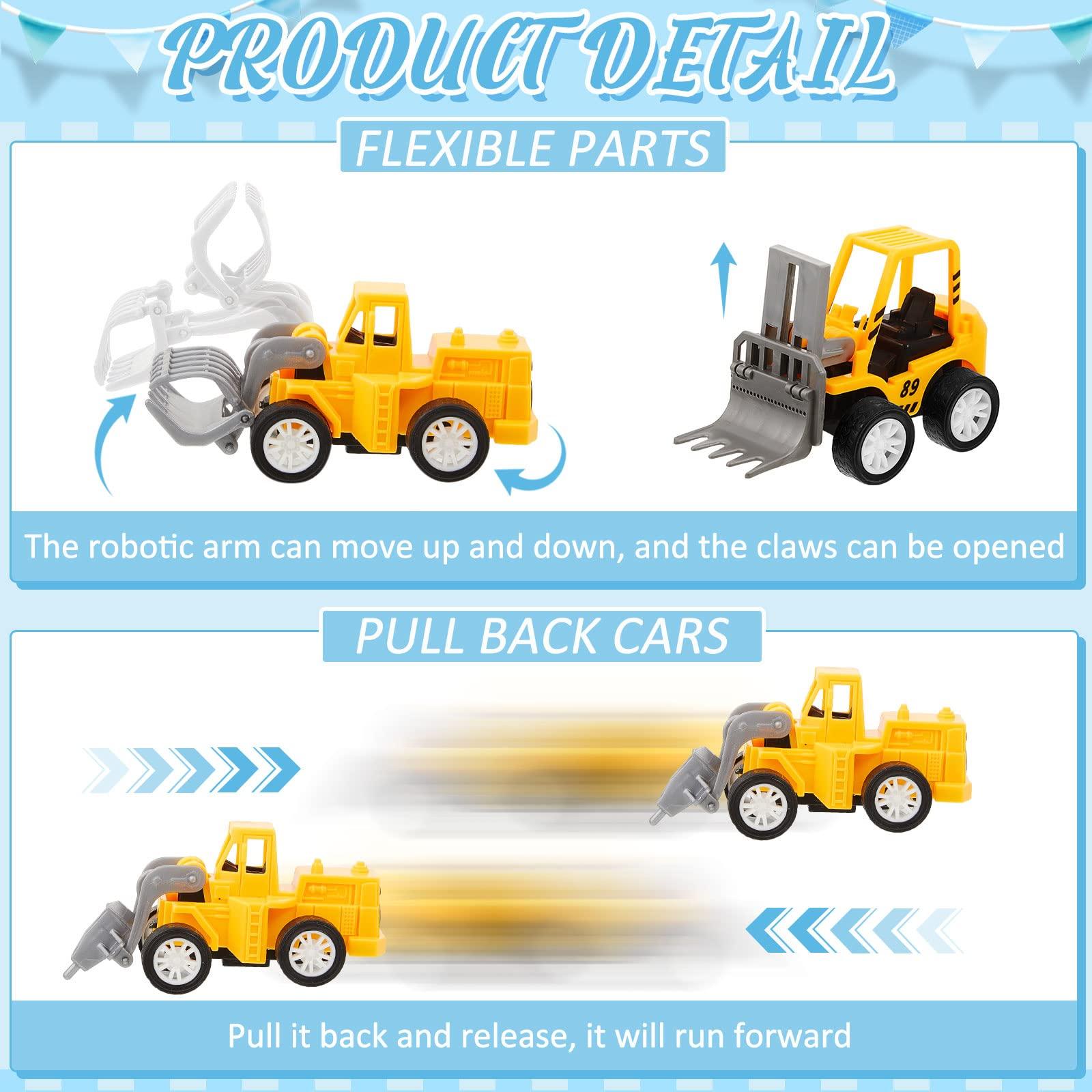 Meooeck Meooeck 24 Sets Mini Construction Vehicles with Gifts Cards and Bags Construction Pull Back Vehicles Mini Excavator Toys for Birthday Party Favors Cake Stocking Stuffers Supplies