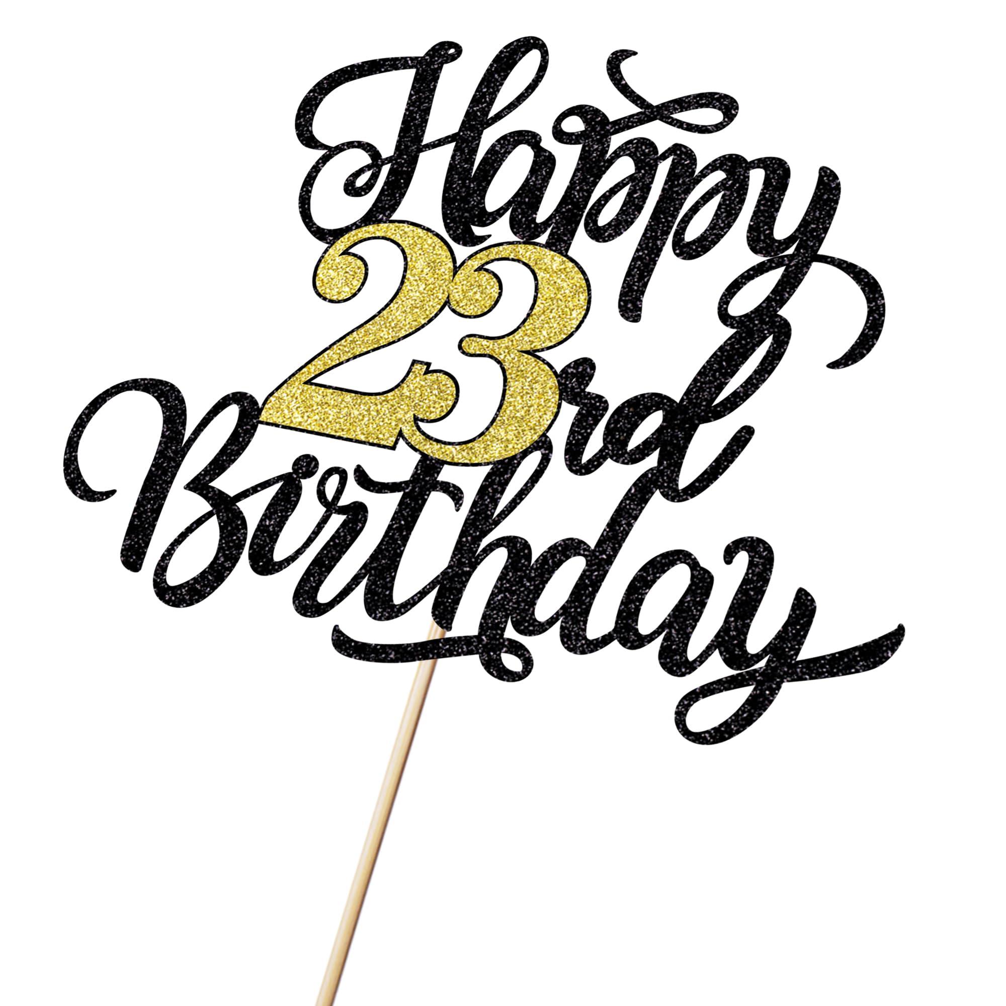 Leetaivie Leetaivie Happy 23rd Birthday Cake Topper, Black Gold Glitter Birthday Cake Topper, 23rd Anniversary/ 23rd Birthday Party Decoration Supplies