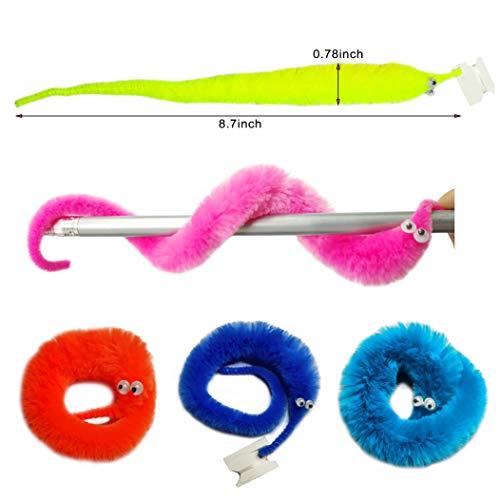 SHENGSEN SHENGSEN 24 Pieces Fuzzy Worm Toys, String Worm Pets Fuzzy Worms On String Bulk Trick Toy Party Favors for Kid Cat (6 Colors)