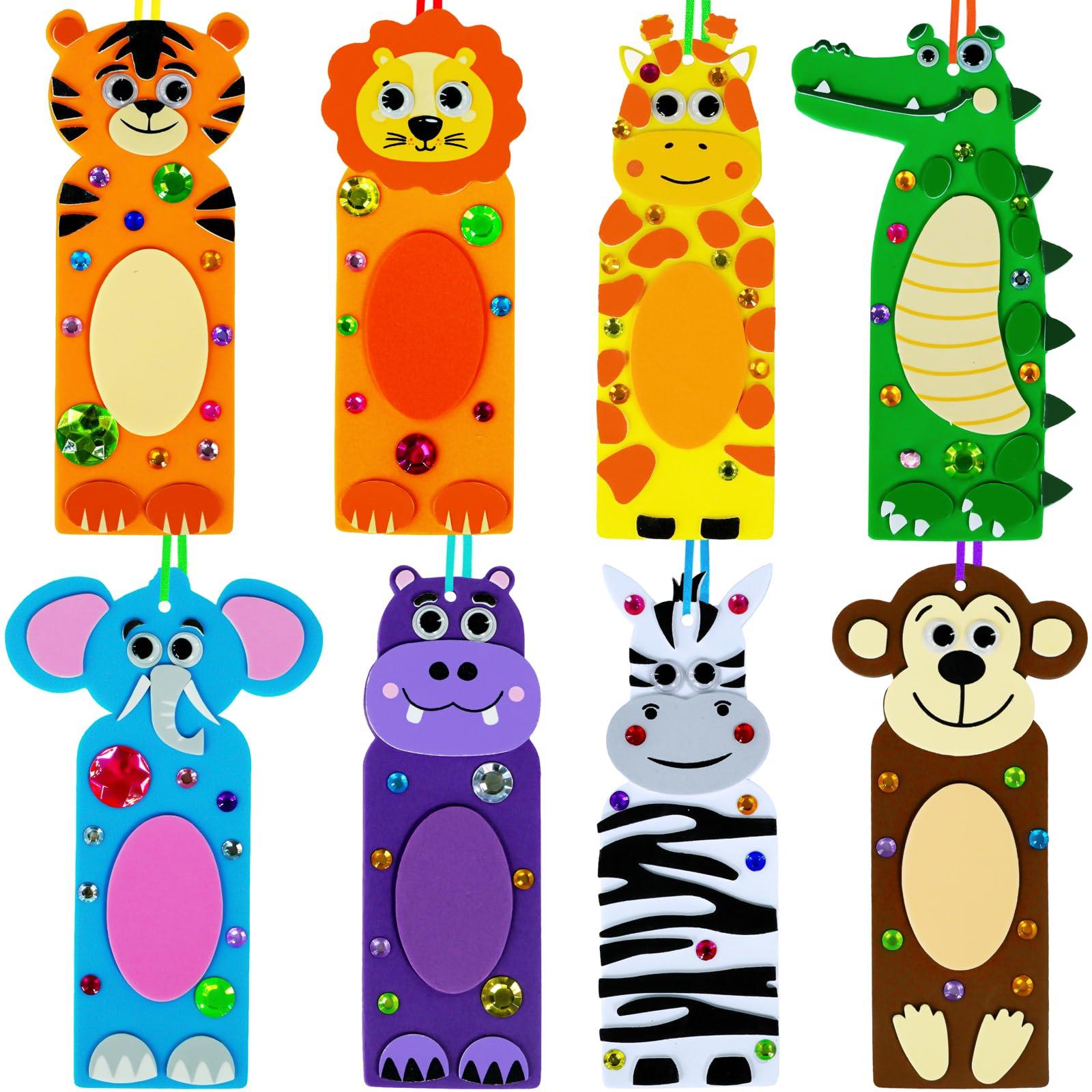 Winlyn Winlyn 32 Sets Jungle Animal Craft Kits DIY Jungle Safari Zoo Wild Animal Bookmarks Decorations Art Sets Tiger Lion Zebra Foam Stickers for Kids Classroom Activities Reading Rewards Party Favors