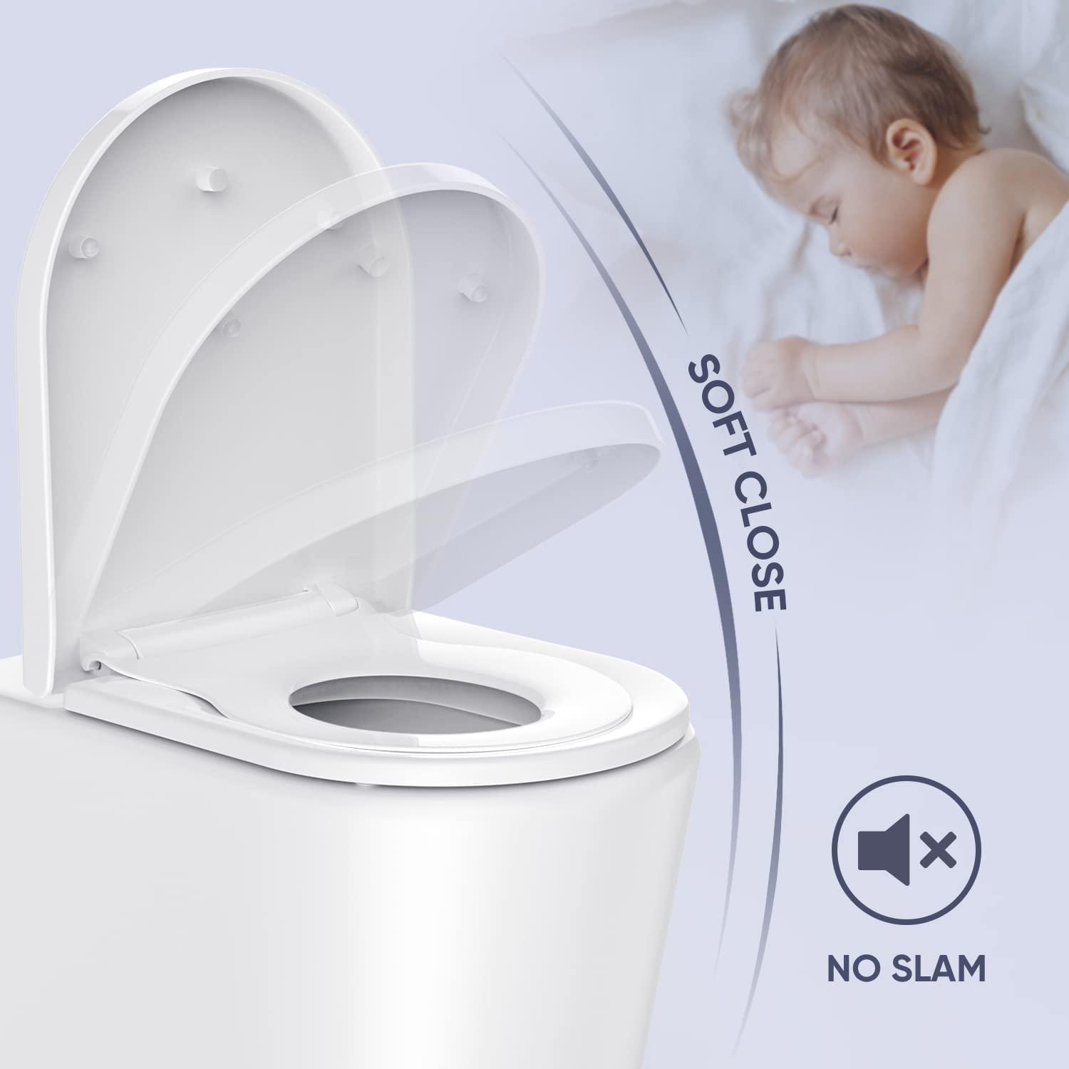 Wttfc Wttfc D Shaped Toilet Seat with Built in Potty Training Seat 2 in 1 Family Adult And Child Kids, Soft Close Toilet Seat with Toddler Seat Built In, Top Installation, White,02Y